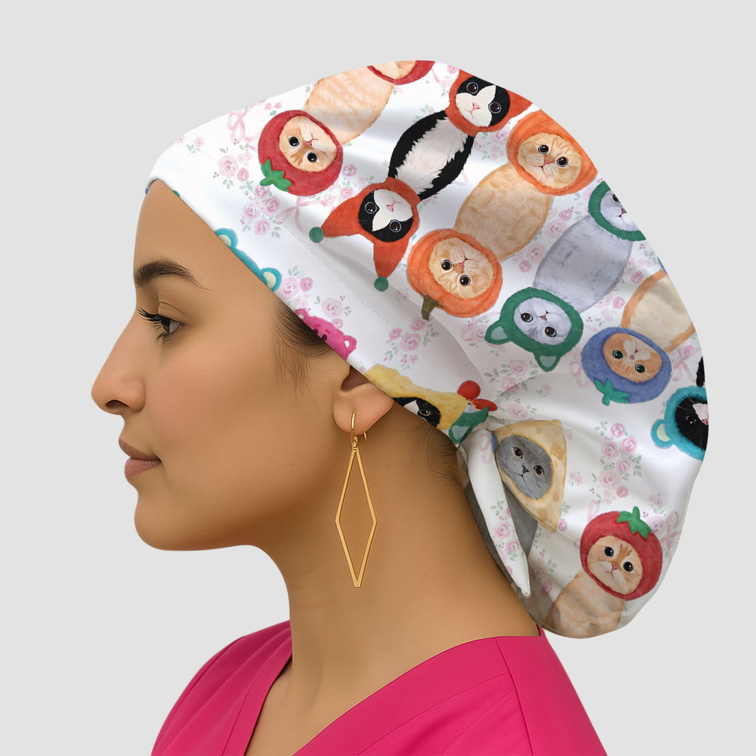 Funny Cartoon Cat Print Surgical Cap, Cute Scrub Caps for Nurses