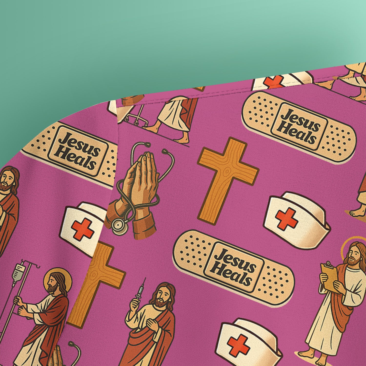 Funny Jesus Nurse Scrub - Jesus with Syringe & Praying Hands Graphic Design - Gift for Women RN LPN & Healthcare Workers