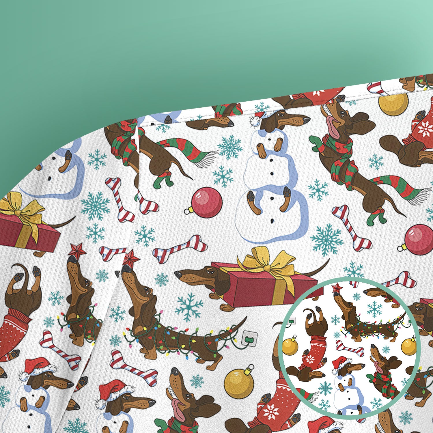 Funny Christmas Nurse Scrubs - Dachshund Dog & Snowman Print Top - Multi Color Custom Nursing Shirt Gift for Healthcare Workers
