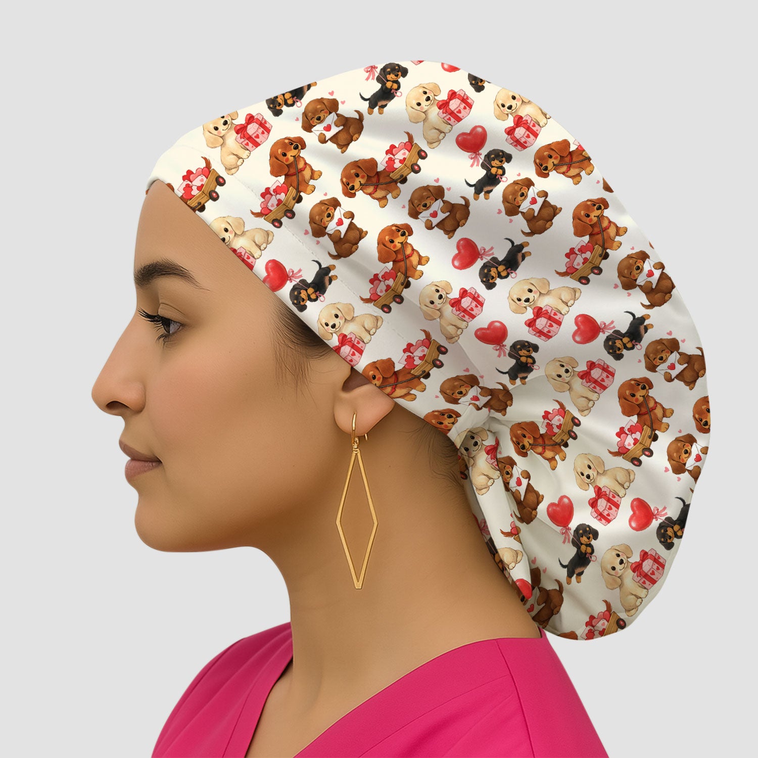 Cute Dachshund Nurse Scrub Cap For Nurses, Wiener Dog Pattern Nurse Hat, Breathable Fabrics Nursing Uniform
