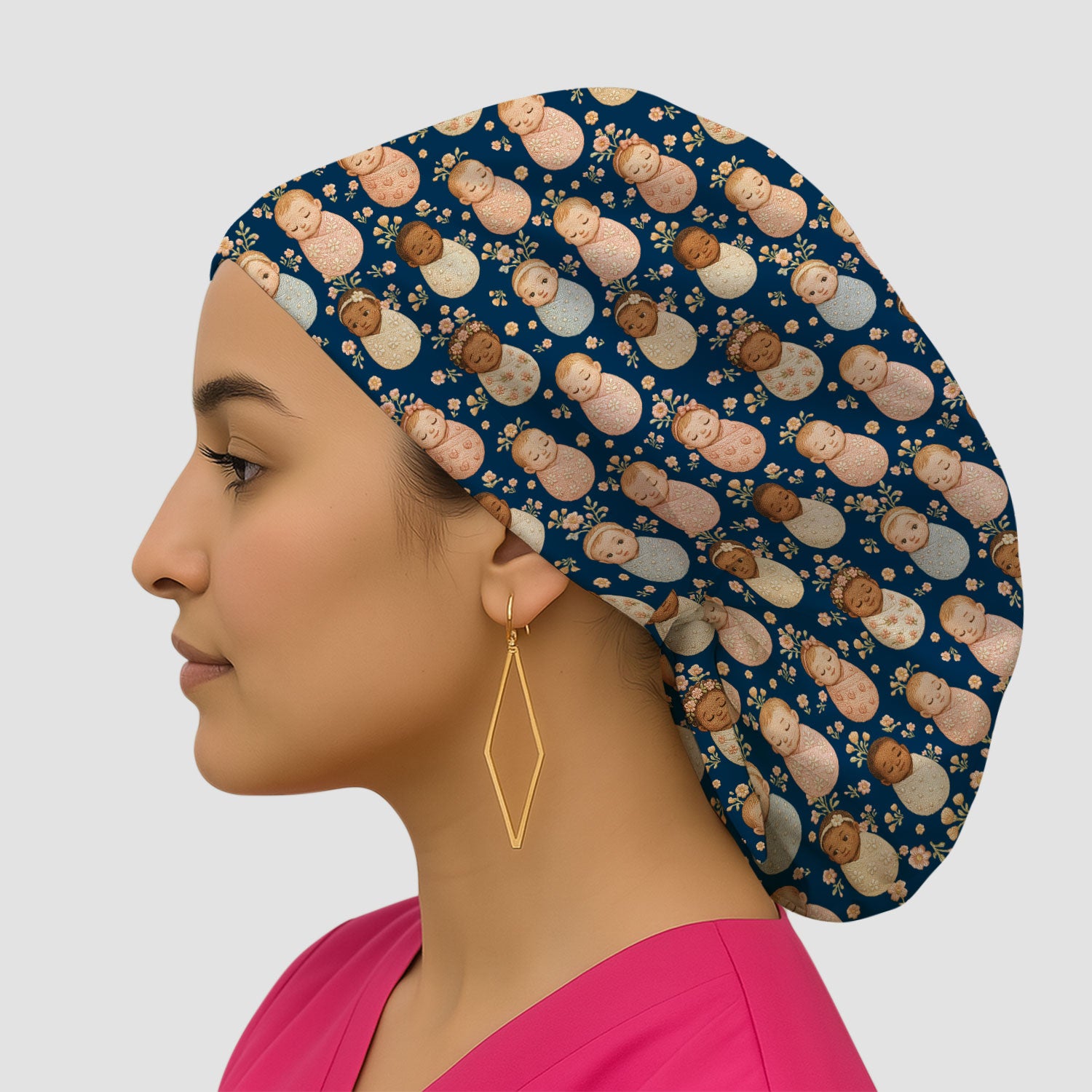 Sweet Newborn Baby Floral Print Scrub Cap, Bouffant Scrub Caps for Women