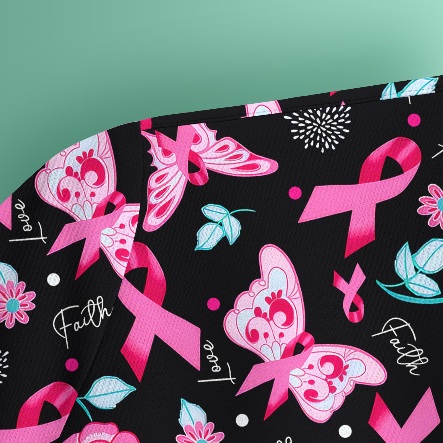Breast Cancer Awareness Scrub Top - Pink Ribbon Nurse Shirt with Flowers - Gift for Women RN CNA LPN