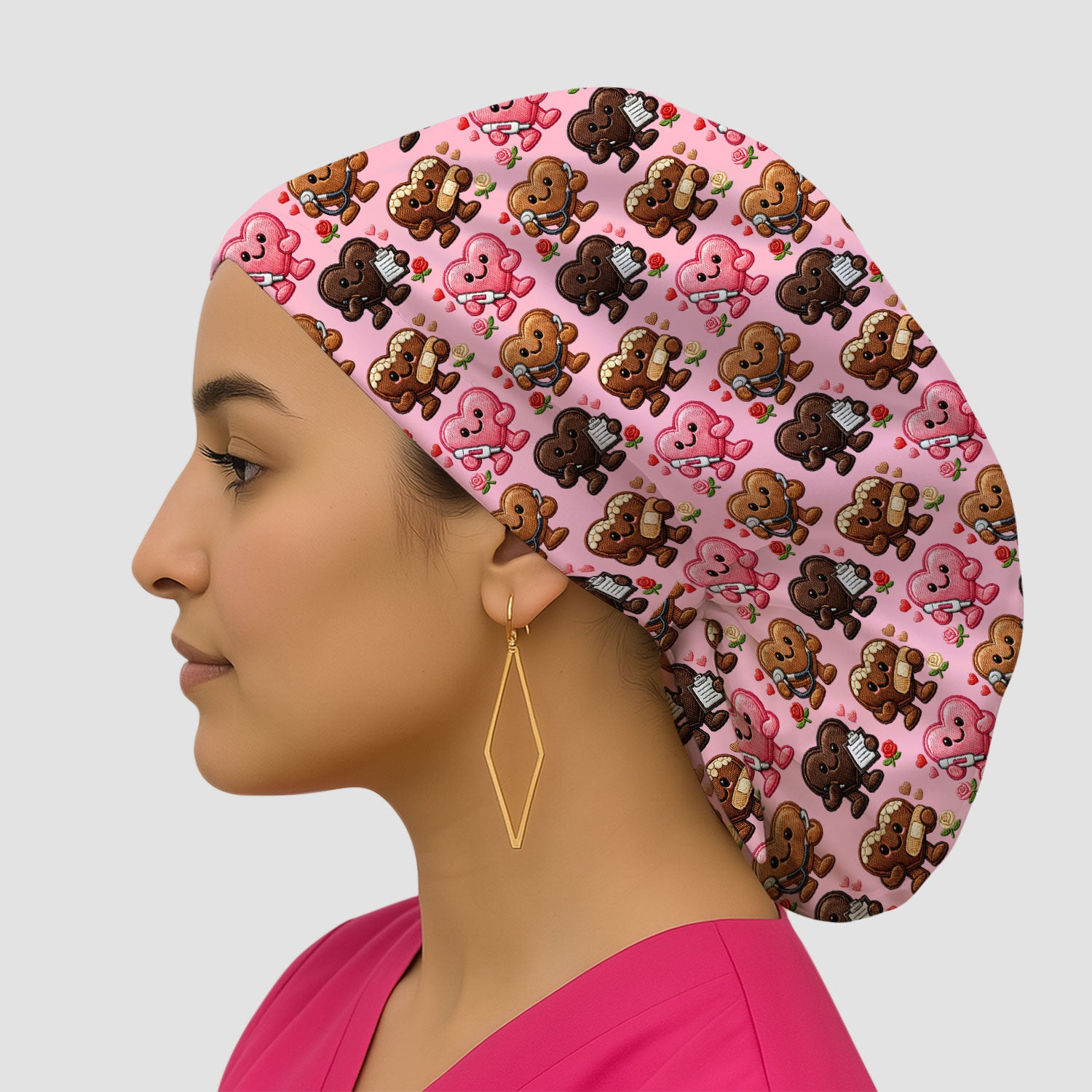 Valentine Heart Nurse Scrub Cap, Cute Medical Love Pattern Hat, Breathable Fabrics Nursing Uniform