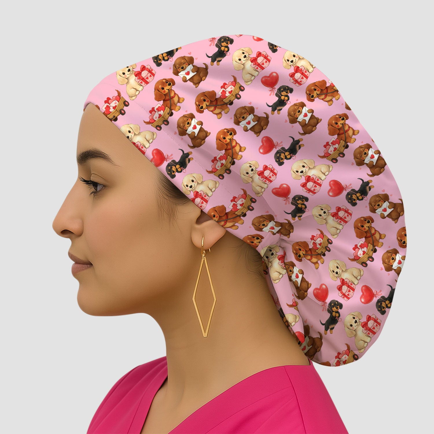 Cute Dachshund Nurse Scrub Cap For Nurses, Wiener Dog Pattern Nurse Hat, Breathable Fabrics Nursing Uniform