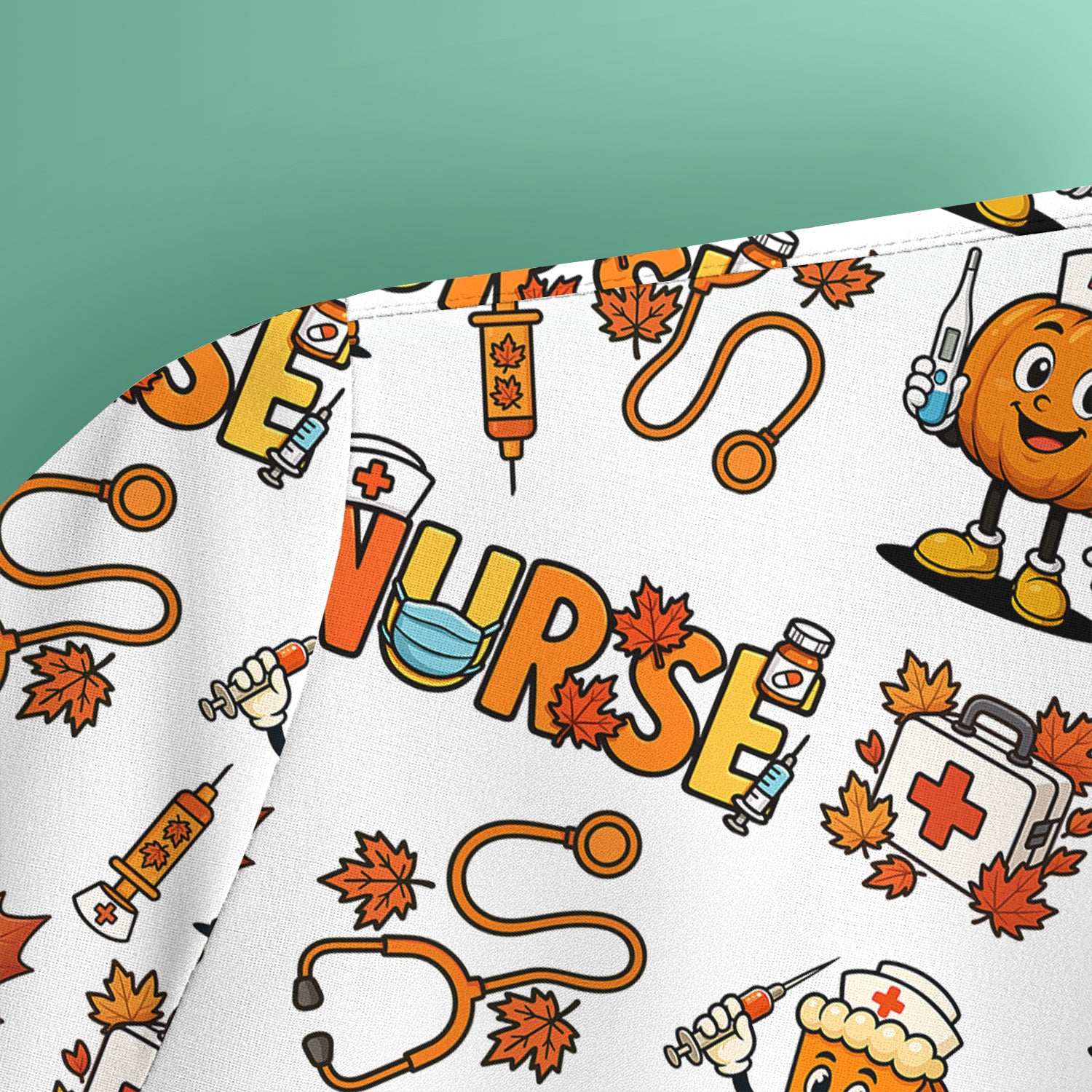 Pumpkin Nurse Scrubs Top for Women - Cute Halloween Nursing Shirt - Funny Fall Scrub Top for Nurses and Medical Workers
