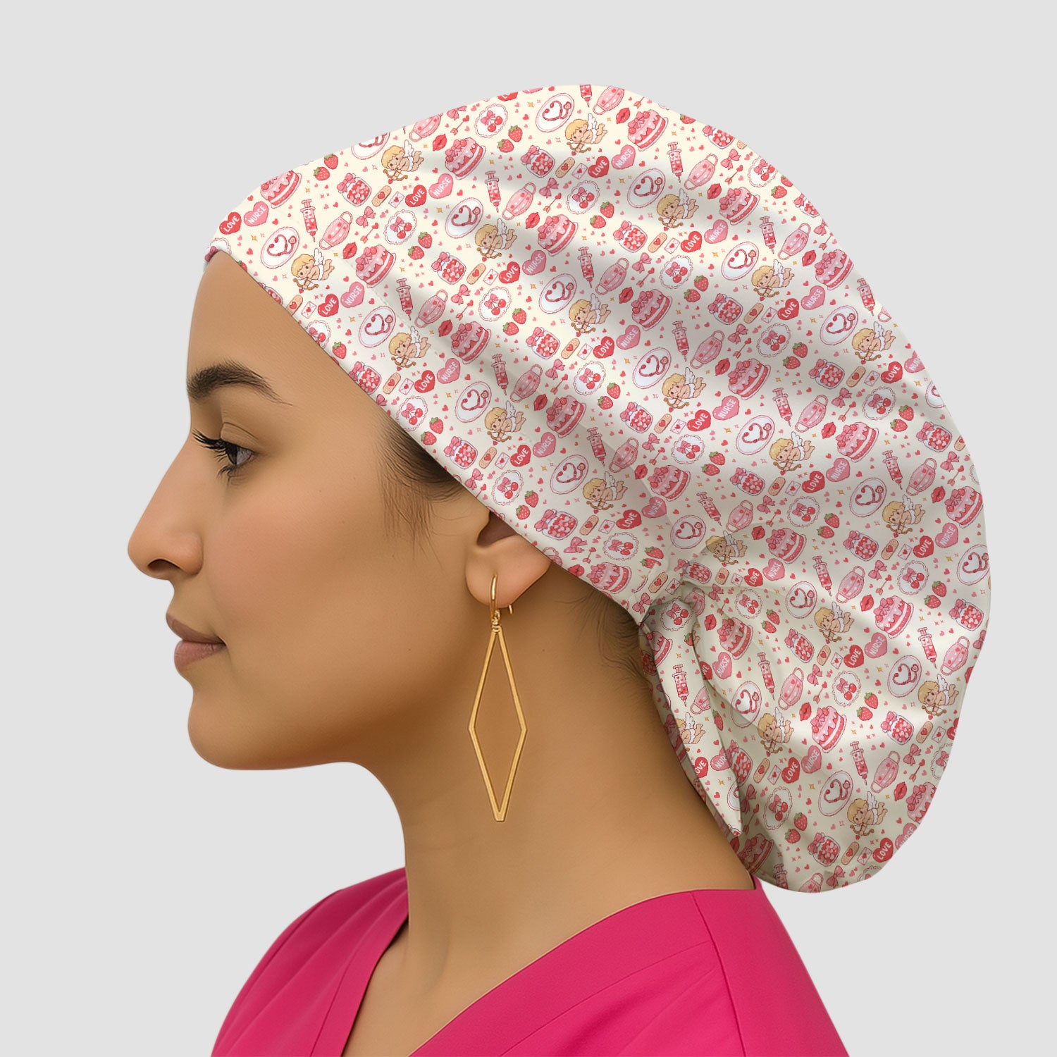 Cupid Nurse Scrub Cap, Cute Love Medical Pattern Hat For Valentine, Breathable Fabrics Nursing Uniform