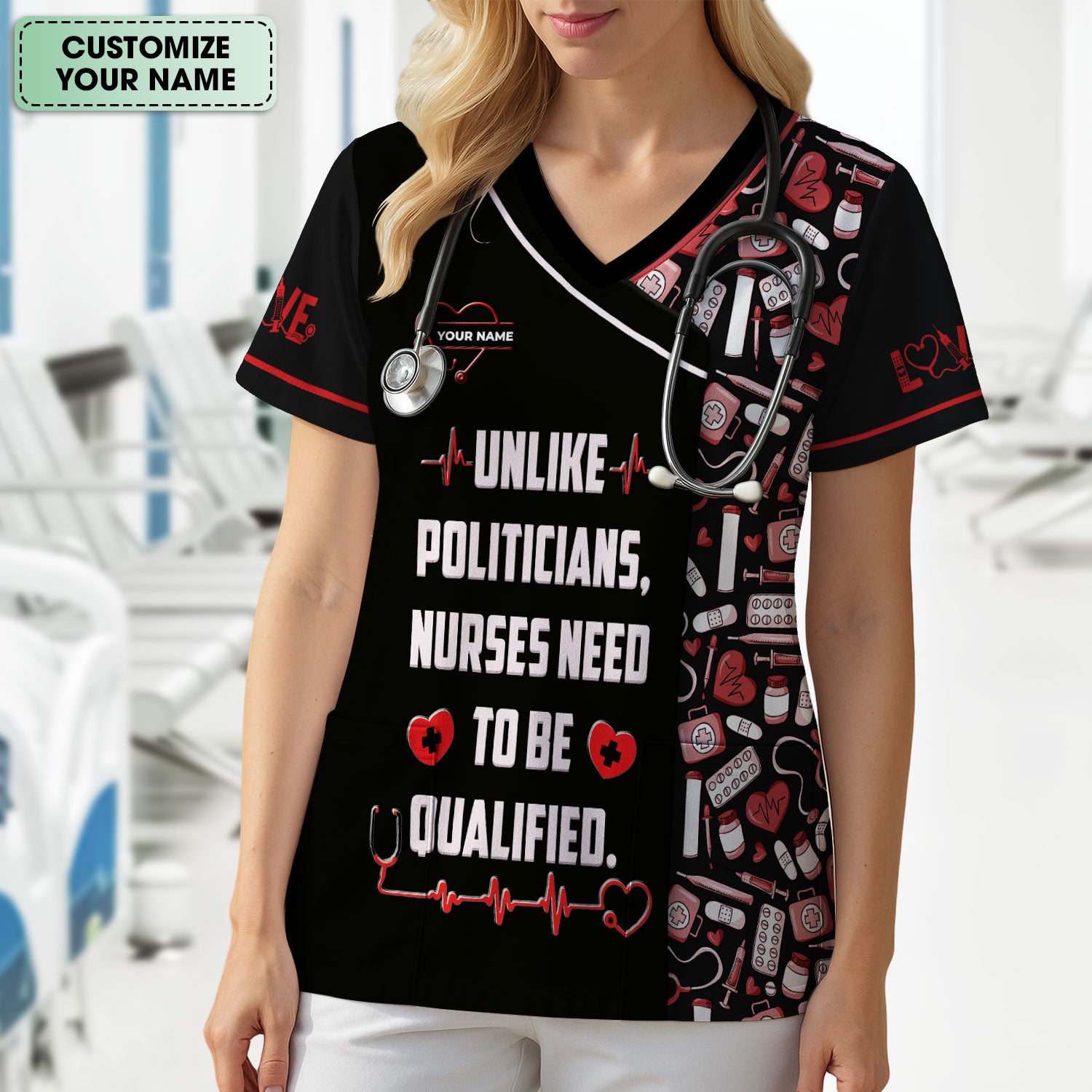 Custom Name Need To Be Qualified Cotton Nurse Shirt, Personalized Funny Nurse Graphic Shirt, Breathable Fabrics Nursing Uniform