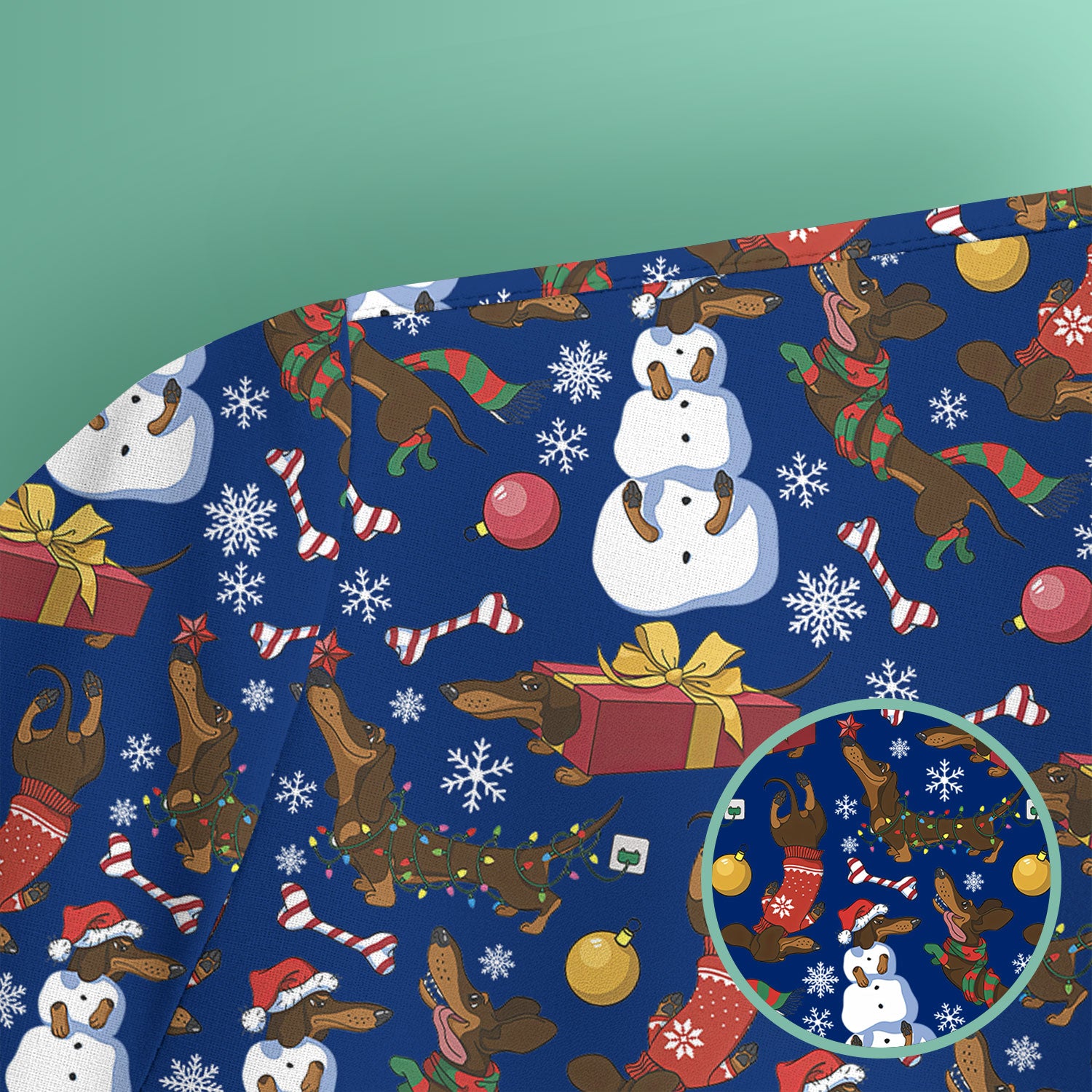 Custom Nurse Scrubs for Women - Christmas Dachshund Dog & Snowman Print - Multi Color Nursing Shirt Holiday Gift for Nurses