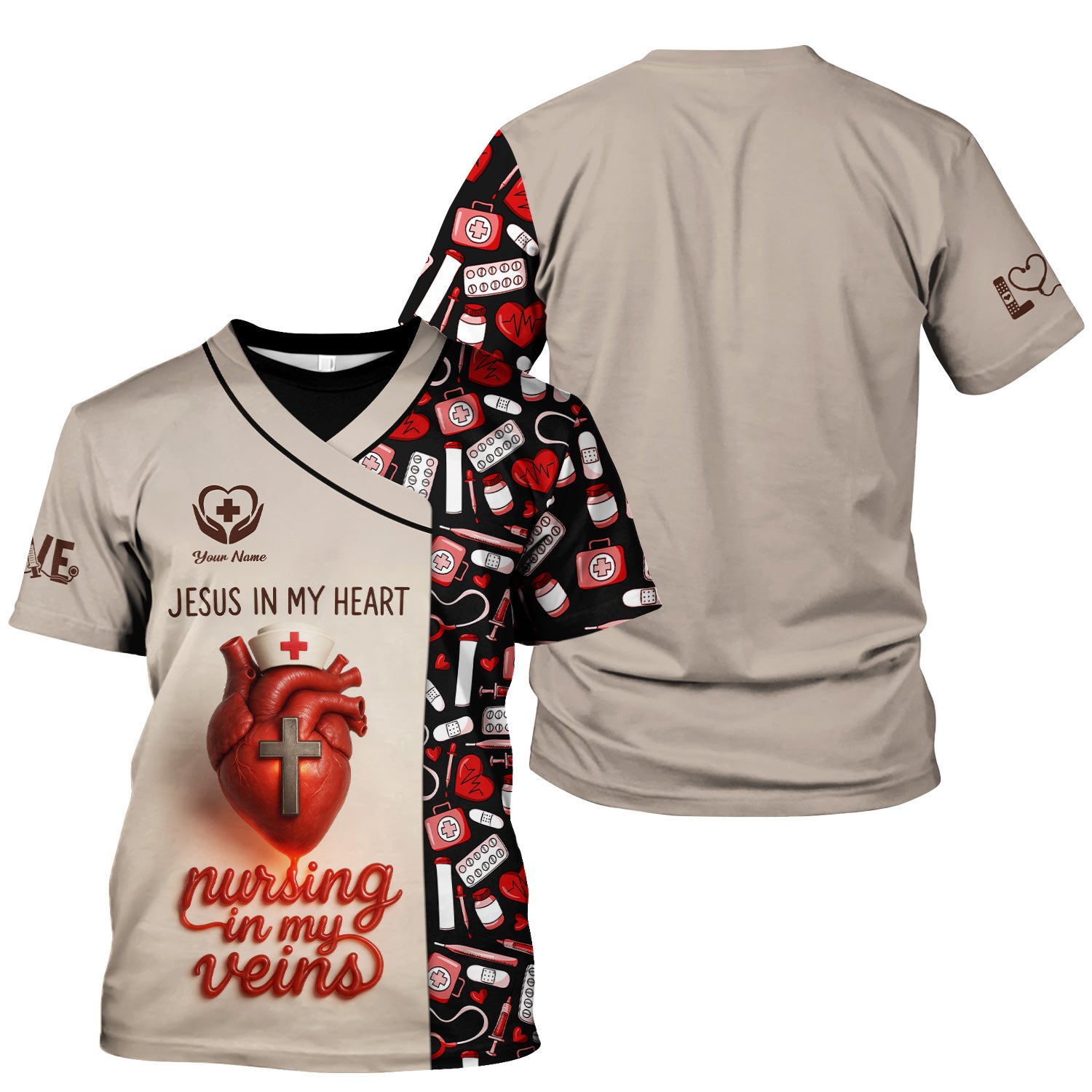 Jesus in My Heart Nurse Scrub Top - Nursing in My Veins Faith Shirt - Christian RN CNA LPN Gift for Women
