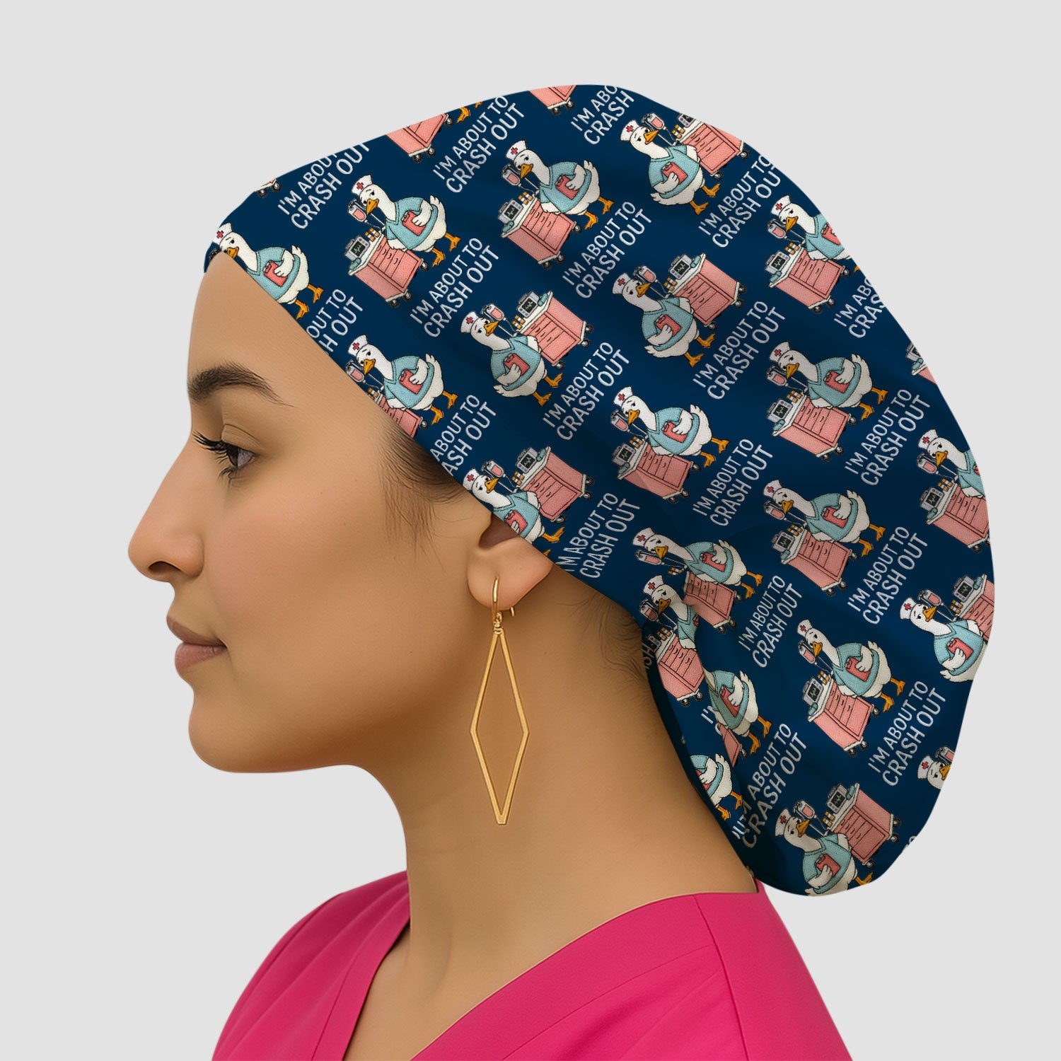 Funny Nurse Goose Crash Out Pattern Cap, Bouffant Scrub Caps for Women