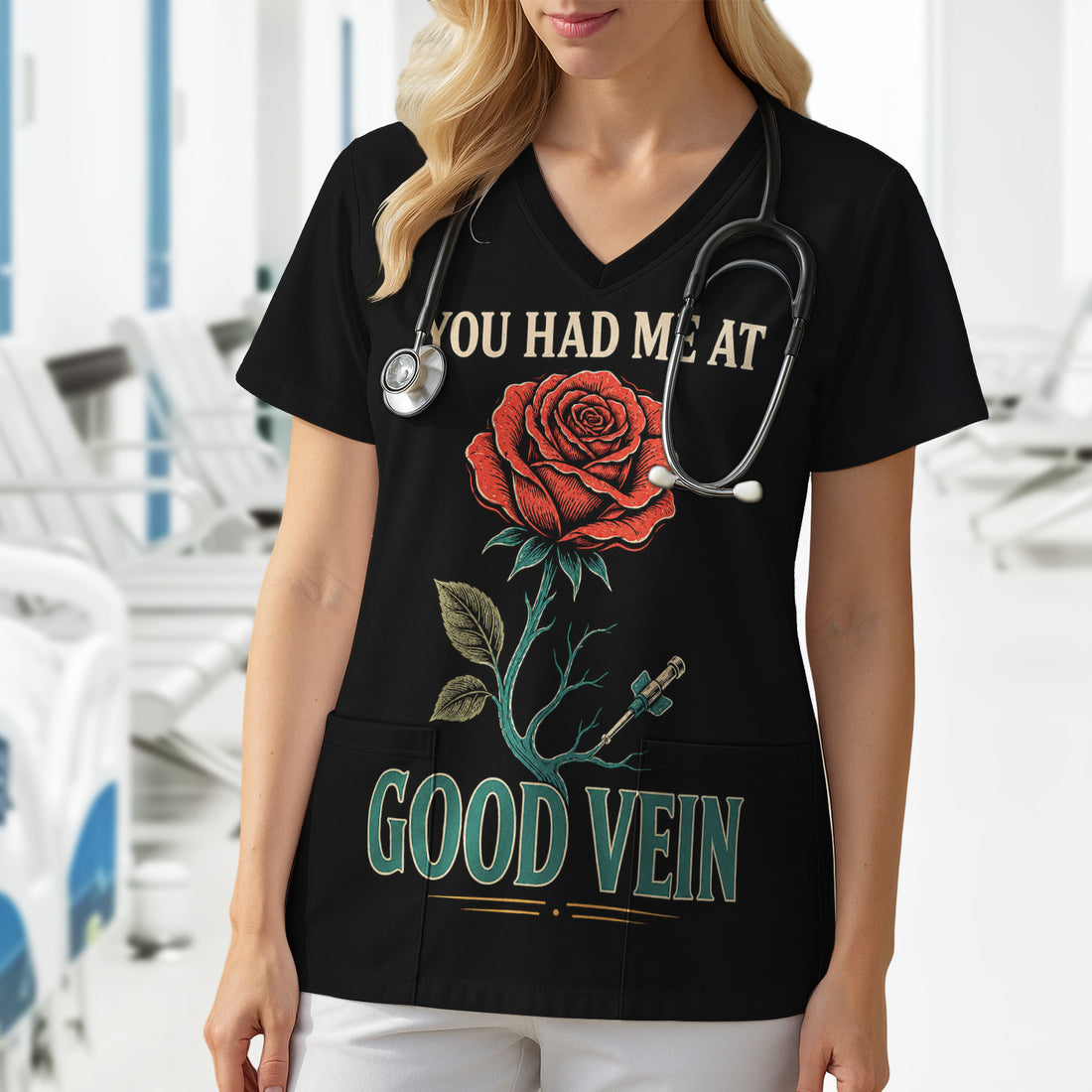 "You Had Me At Good Vein" Funny Nurse Scrub Top, Comfortable Scrubs for Nurses