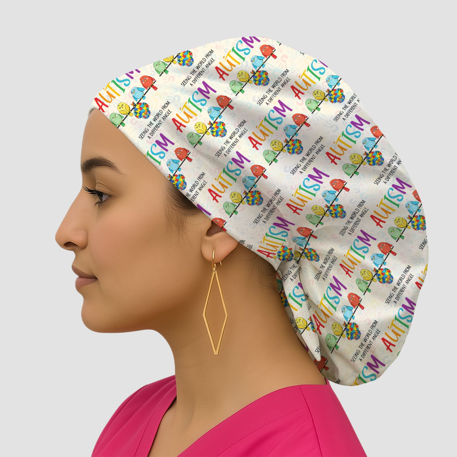 Autism Seeing The World From A Different Angle Birds Cap, Bouffant Scrub Caps for Women