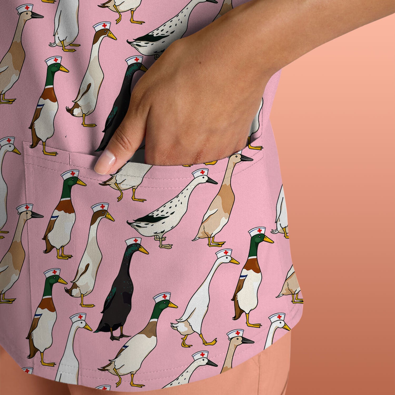 Funny Nurse Duck Pattern Scrub Top, Comfortable Scrubs for Nurses