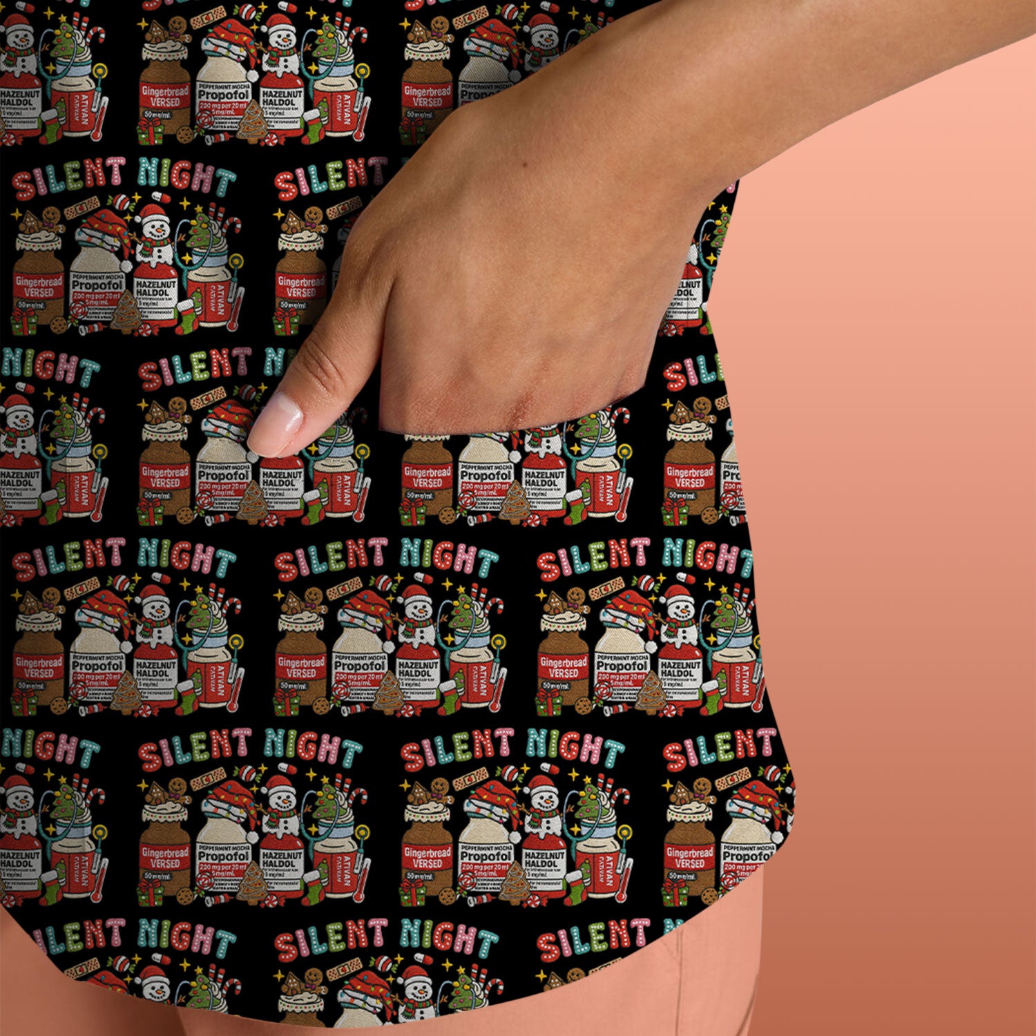 Silent Night Nurse Scrub Top, Funny Christmas Medical Scrub Shirt, Holiday Nursing Uniform