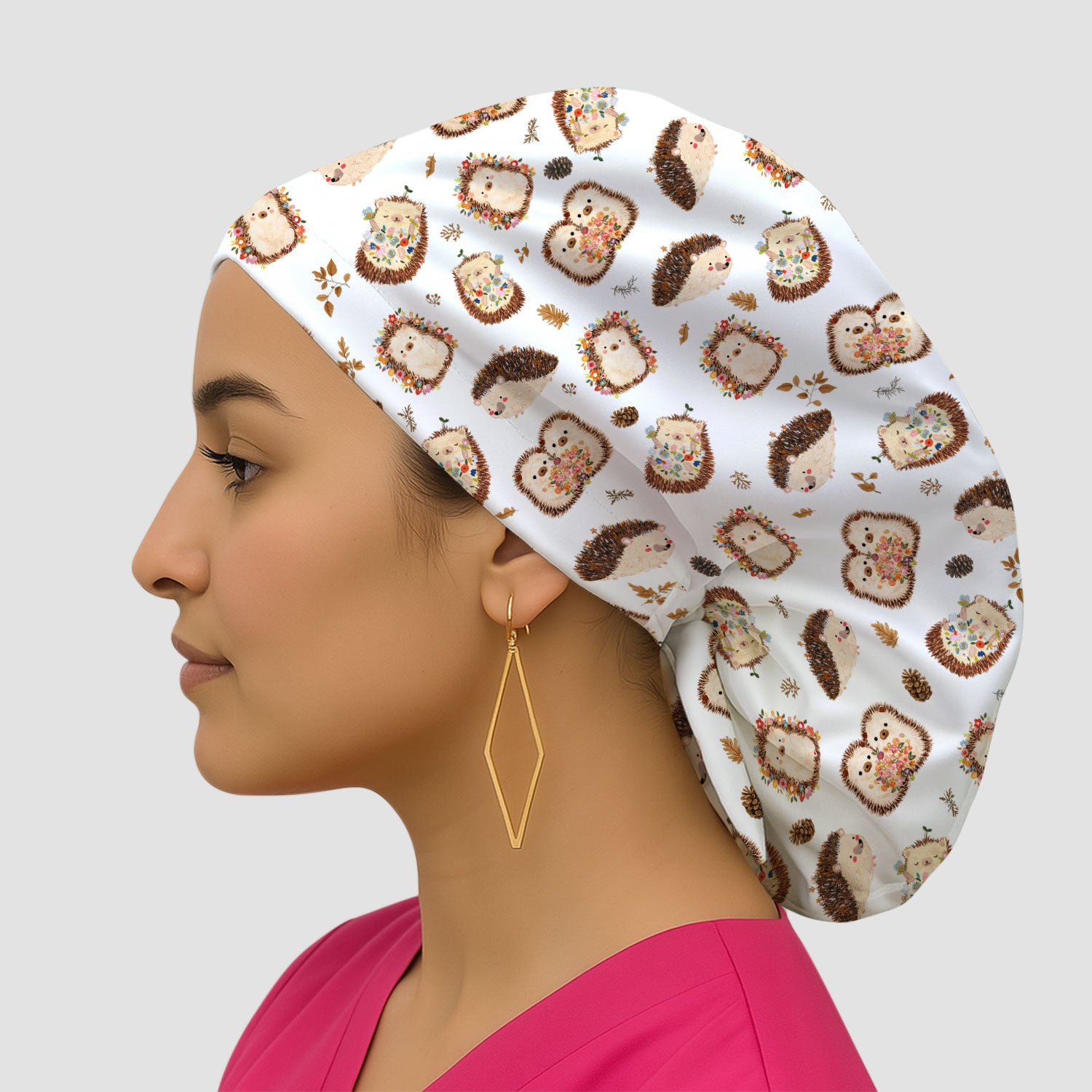 Cute Hedgehog Floral Scrub Cap, Surgical Caps for Doctors