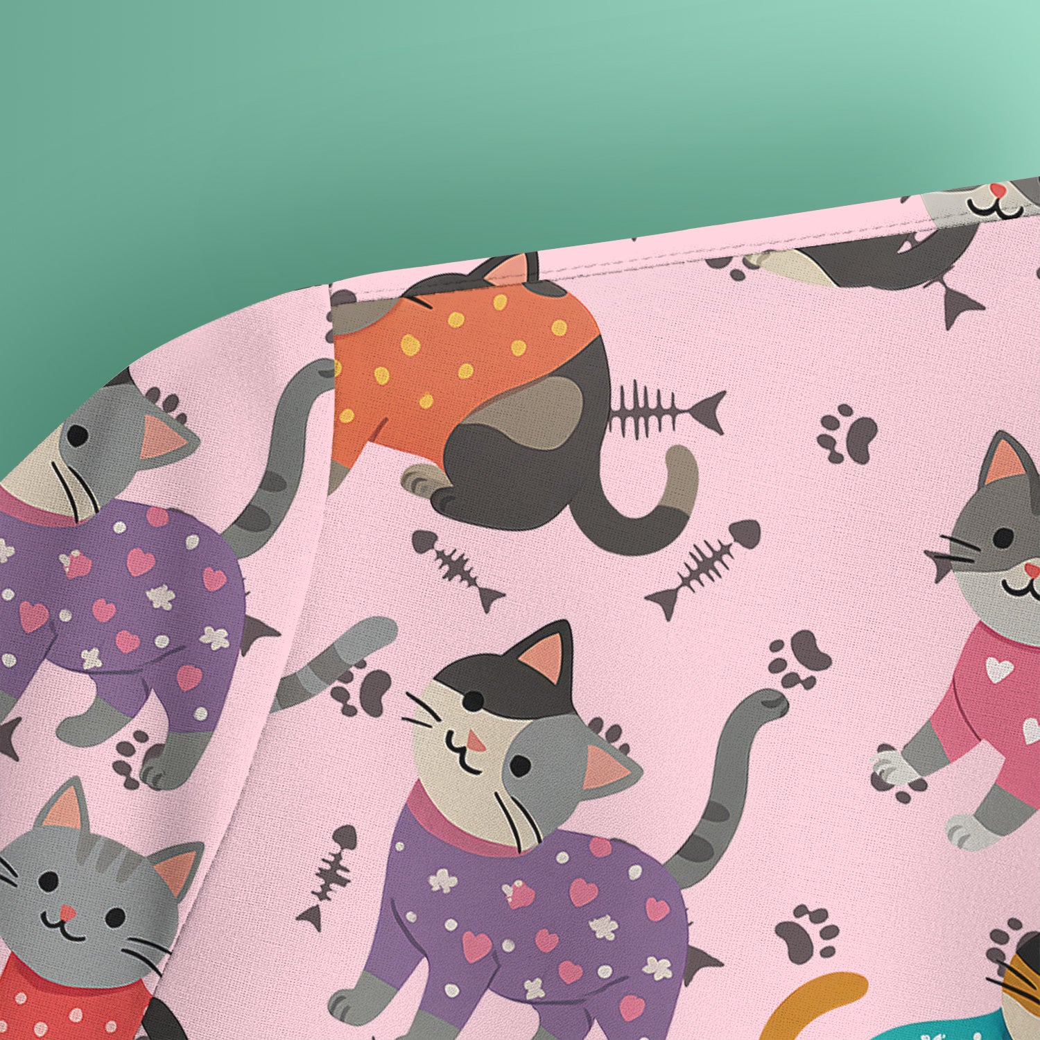 Custom Cat Scrub Top Multi Color - Cute Kitty Print Scrub Shirt for Nurses - Funny Colorful Nursing Workwear with Pockets
