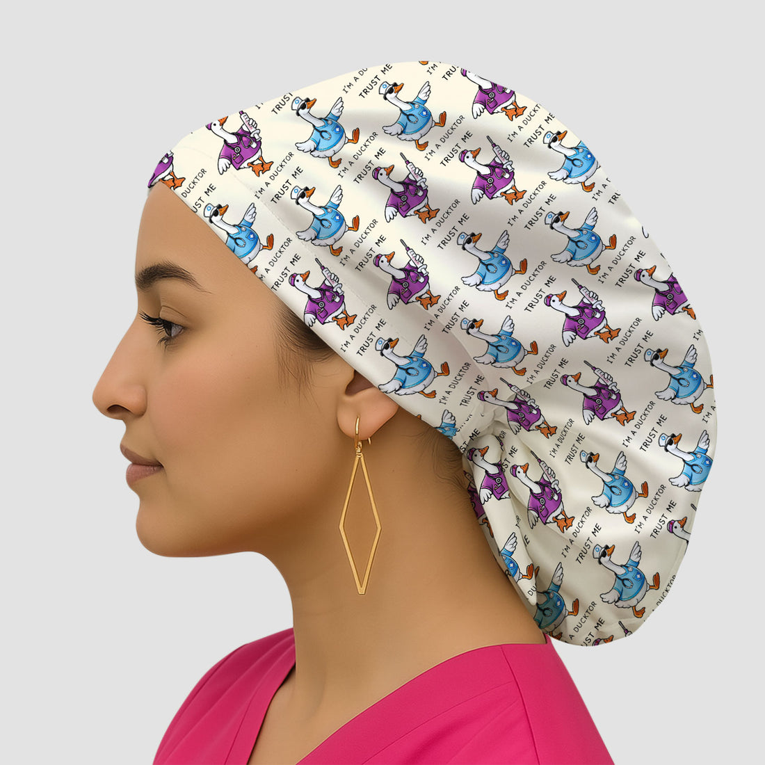 Funny Duck Cartoon Medical Pattern  Scrub Cap, Breathable Fabrics Caps Uniform