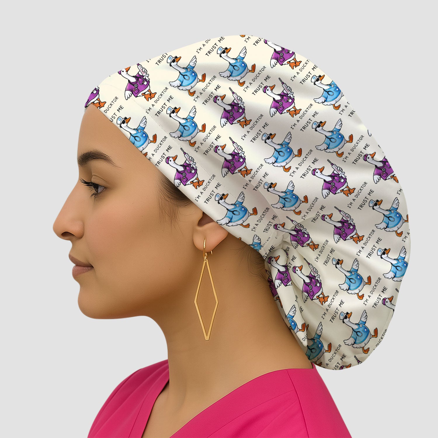Funny Duck Cartoon Medical Pattern  Scrub Cap, Breathable Fabrics Caps Uniform