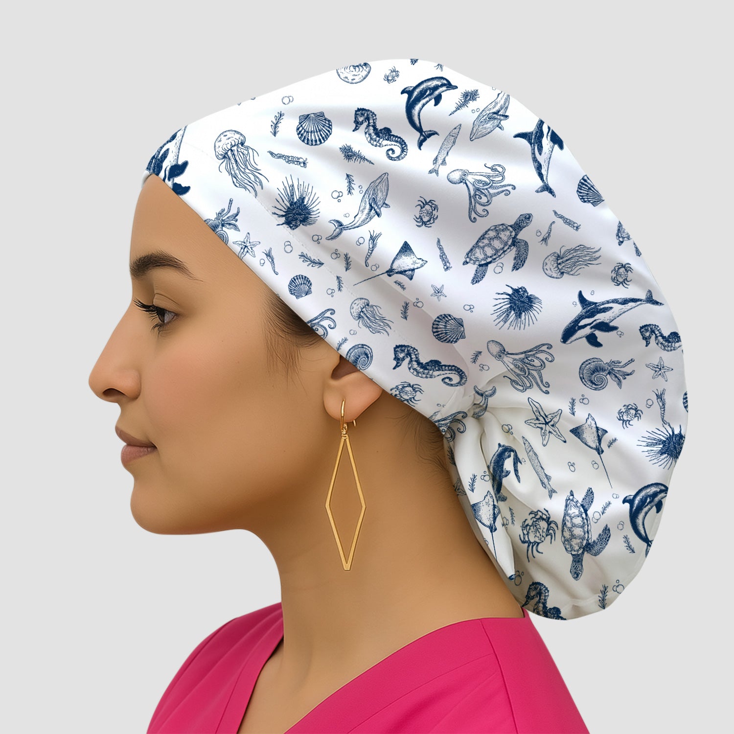 Marine Sea Life Pattern Cap, Bouffant Scrub Caps for Women