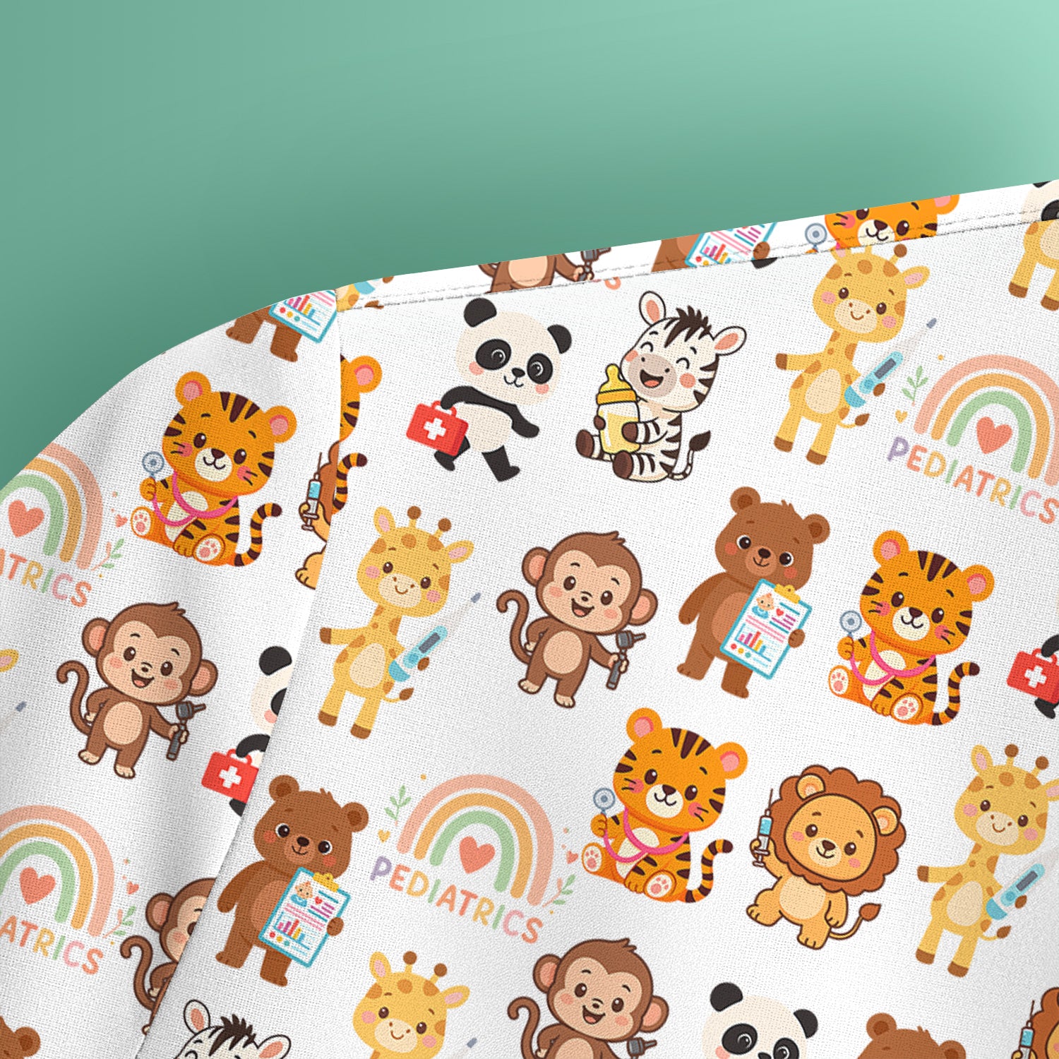 Funny Animal Nurse Scrub - Cute Zoo & Safari Animals Pattern Design - Gift for PEDS RN LPN