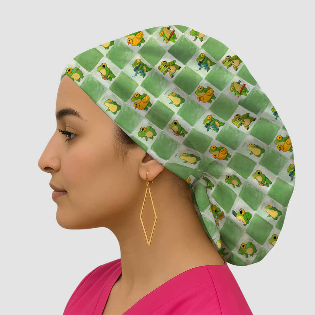 Cute Frog Duck Checkerboard Pattern Scrub Cap, Surgical Caps for Doctors
