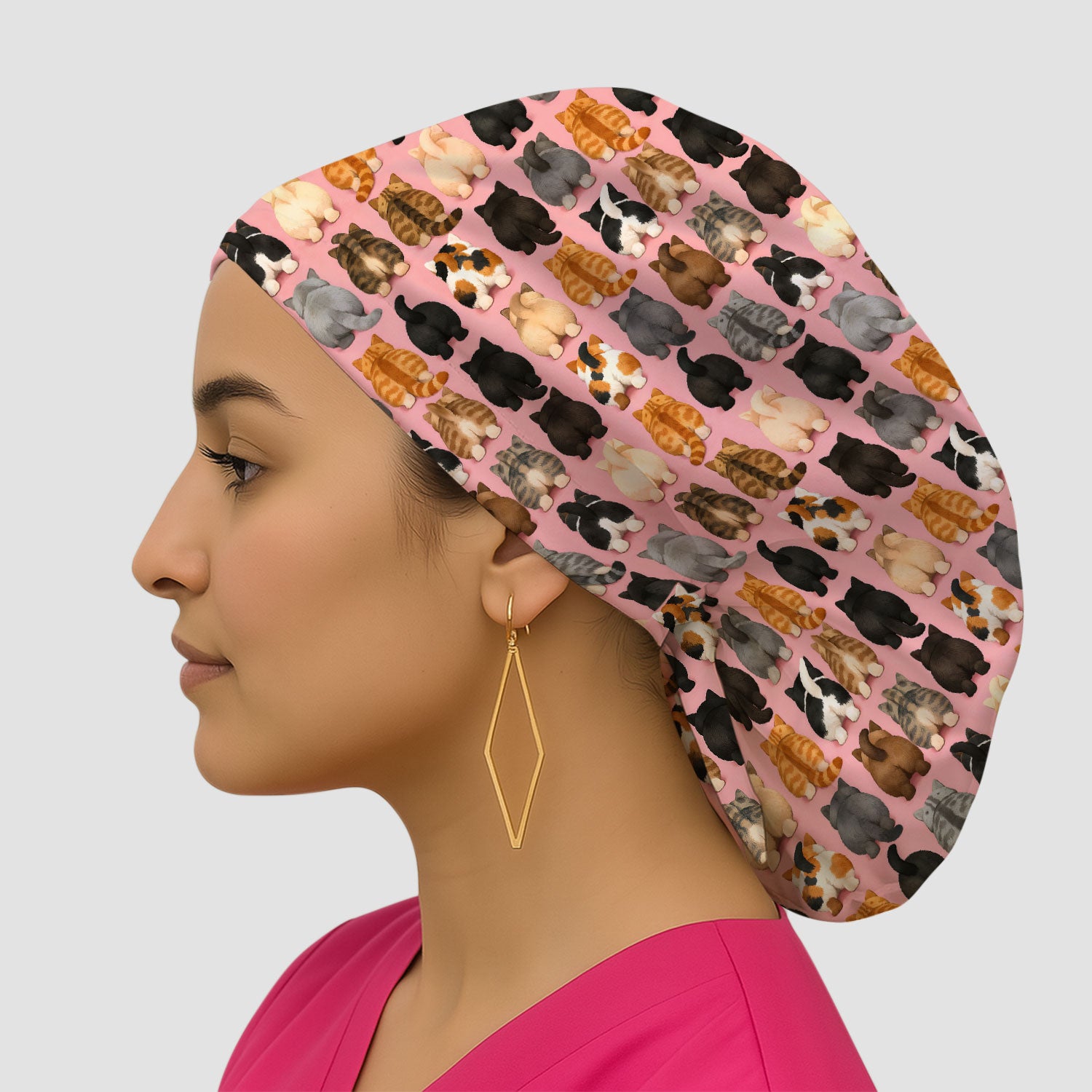 Cute Cats Back View Pattern Caps, Bouffant Scrub Caps for Women