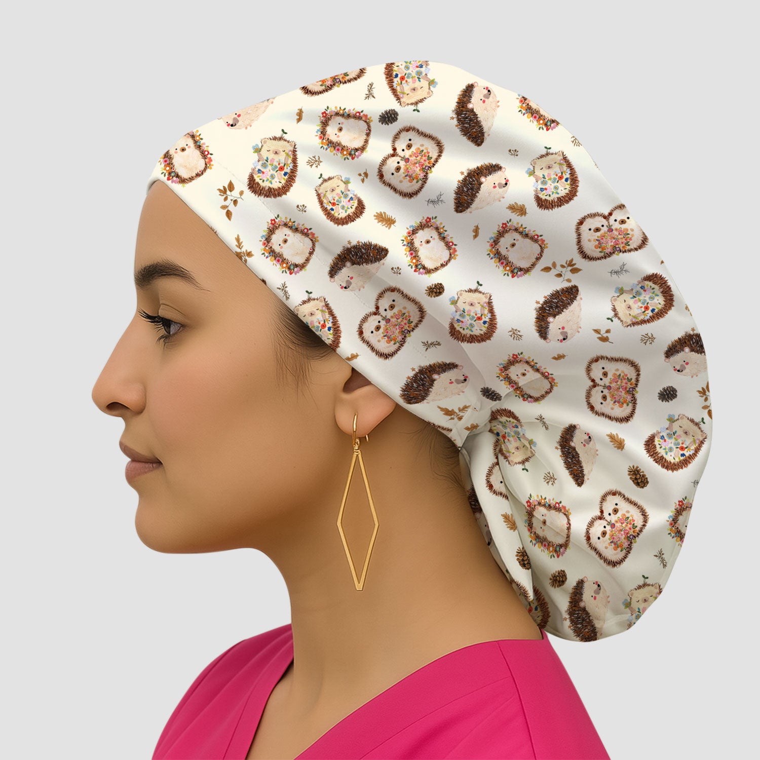 Cute Hedgehog Floral Scrub Cap, Surgical Caps for Doctors
