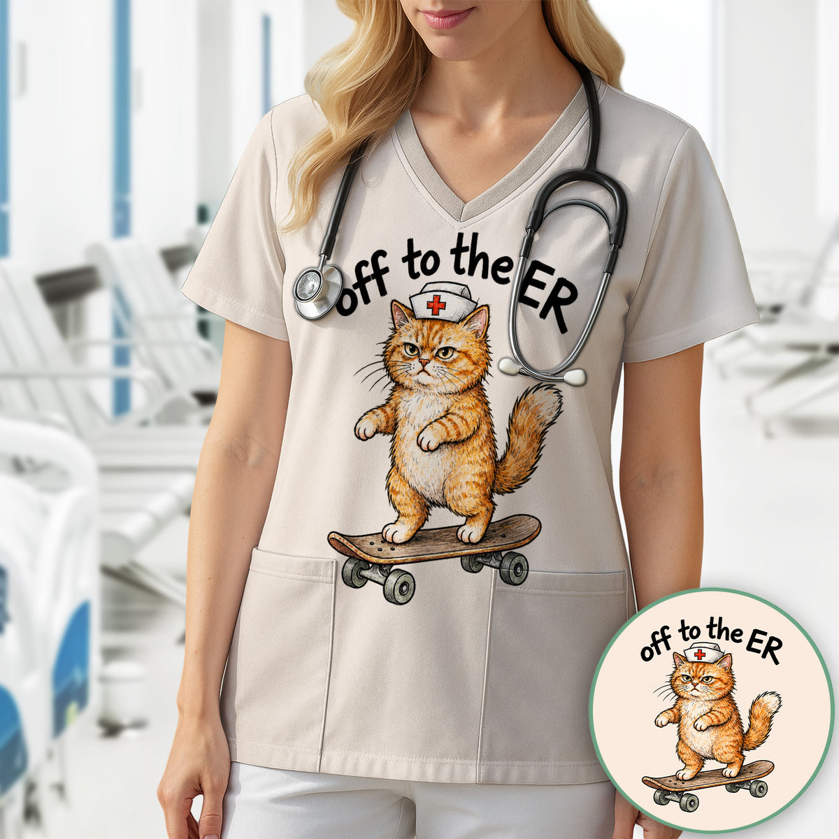 Off To The ER Skateboarding Cat T-Shirt