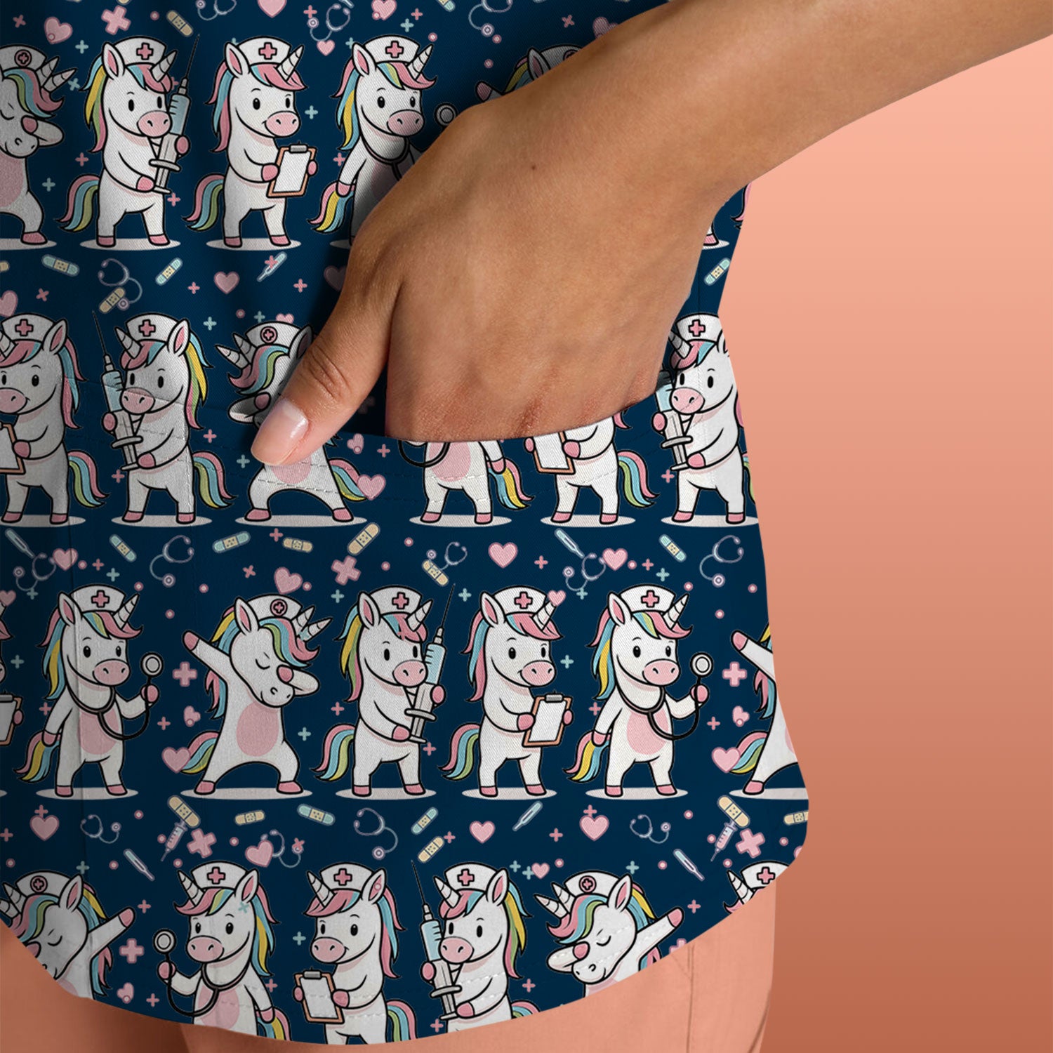 Cute Unicorn Nurse Scrub Top, Playful Medical Cartoon Nursing Shirt, Breathable Fabrics Nurse Uniform