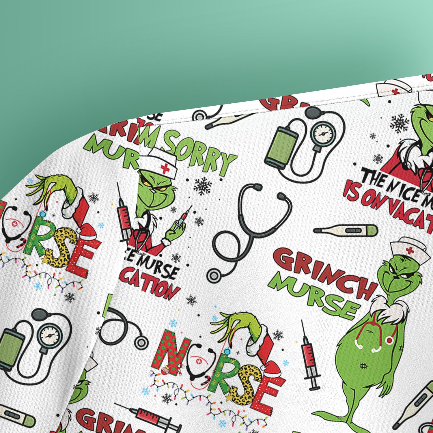 Grinch Nurse Scrub Top - Christmas Medical Uniform - Holiday Healthcare RN LPN CNA Gift