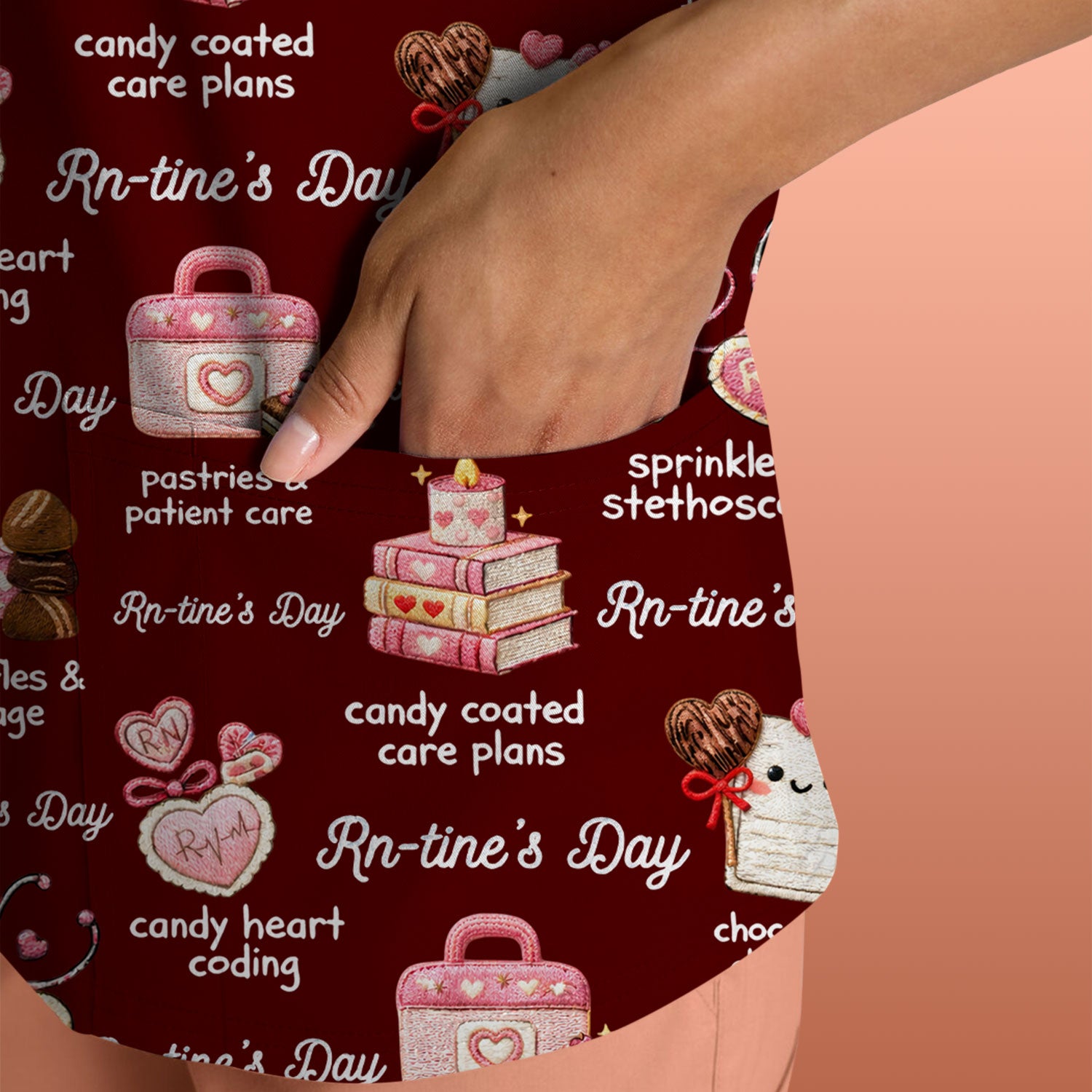 RN Sweets Valentine Stethoscope Scrub Top, Breathable Fabrics Nursing Uniform