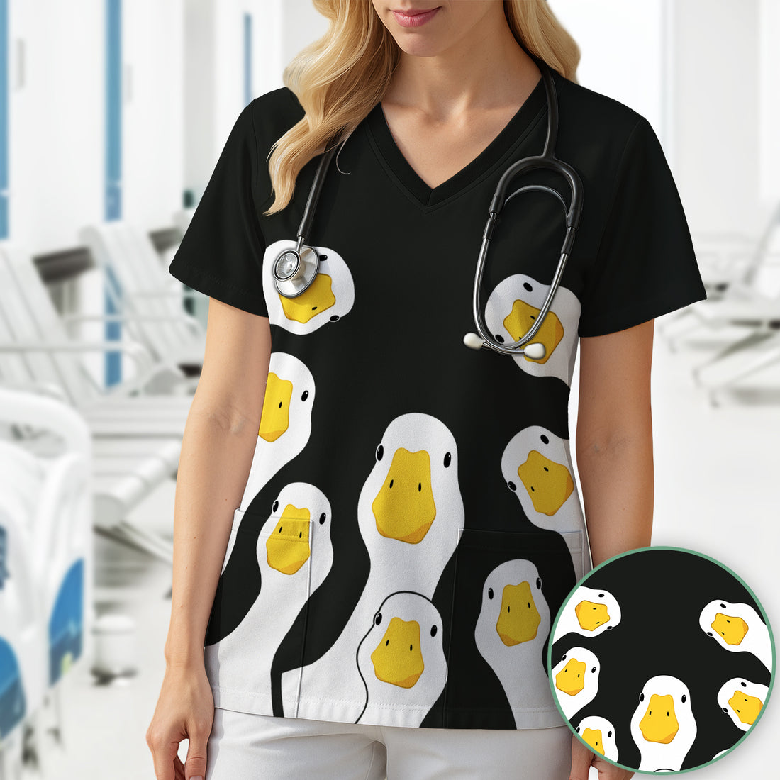 Funny Peekaboo Goose Faces Scrub Top, Comfortable Scrubs for Nurses