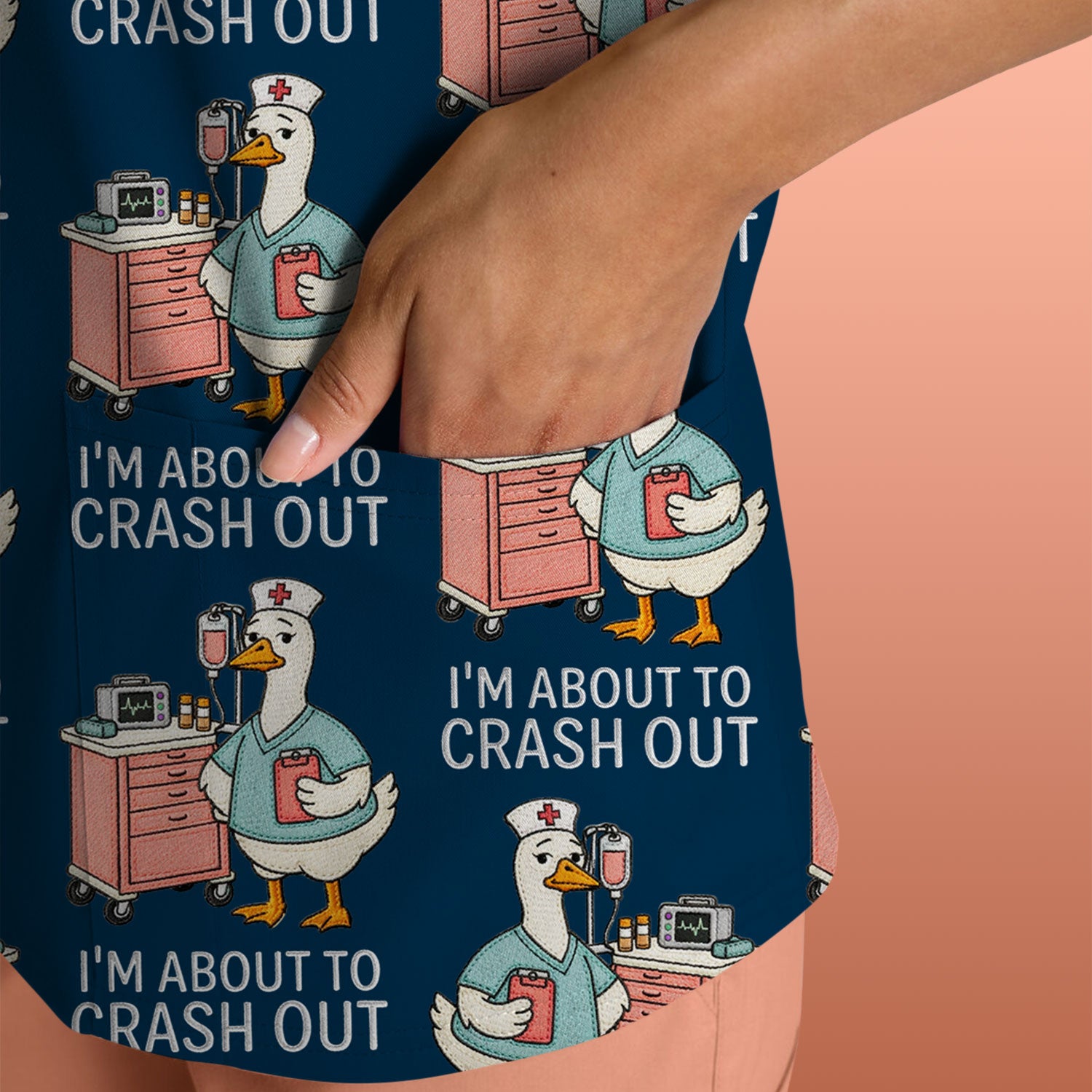 Funny Nurse Goose Crash Out Pattern Scrub Top, Comfortable Scrubs for Nurses