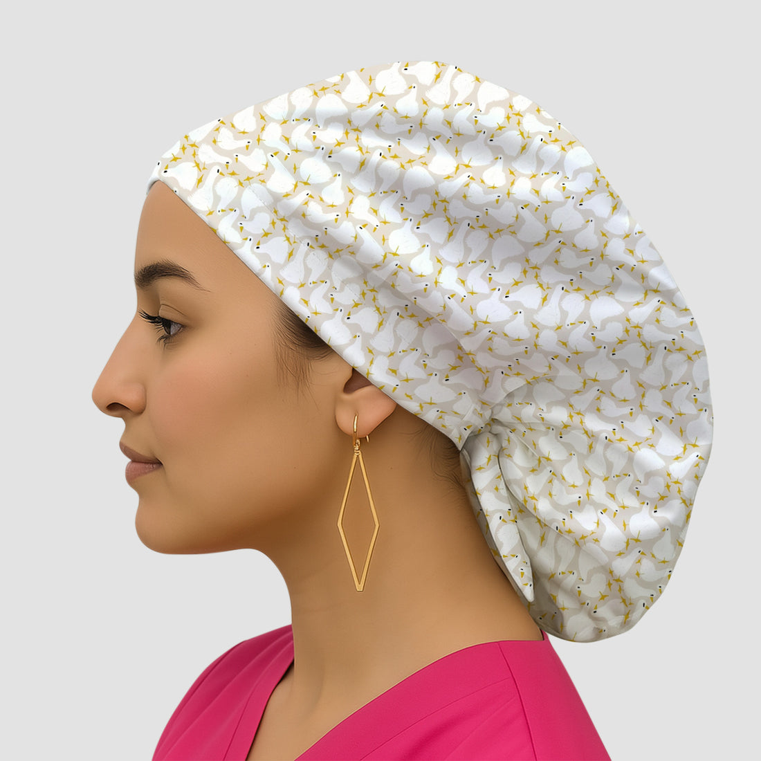 Cute White Goose Yellow Star Pattern Scrub Cap, Surgical Caps for Doctors