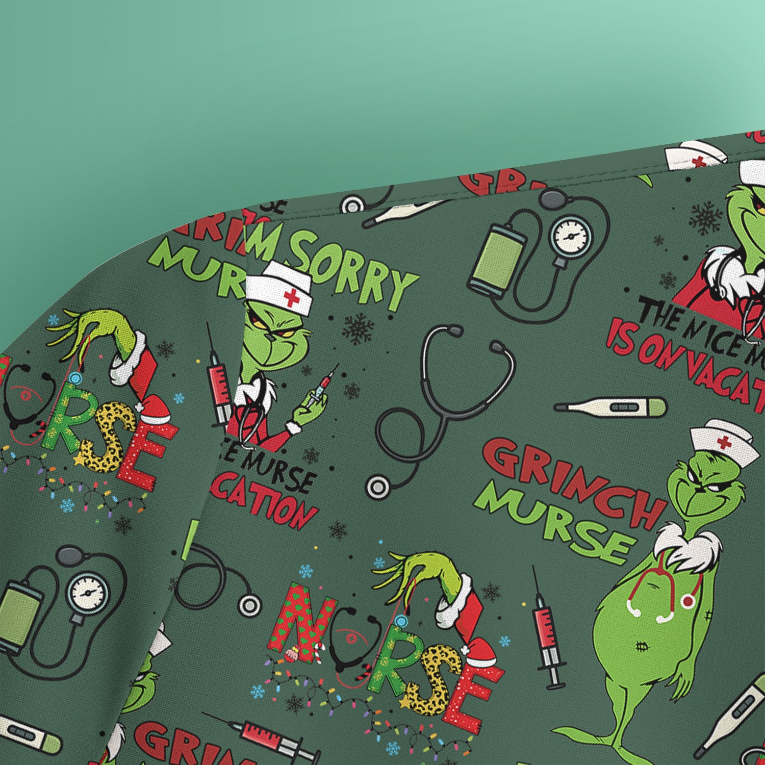Personalized Funny Grinch Nurse Scrub Top - Christmas Medical Uniform for Nurse - Holiday RN LPN CNA Gift