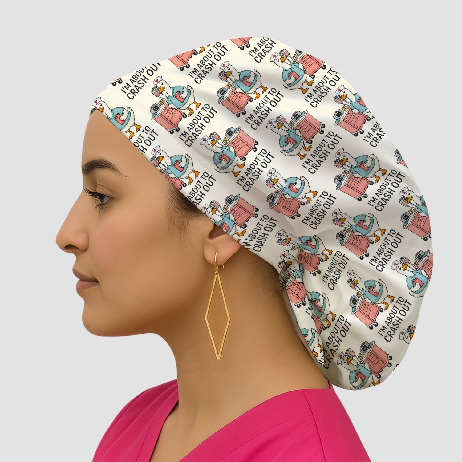 Funny Nurse Goose Crash Out Pattern Cap, Bouffant Scrub Caps for Women