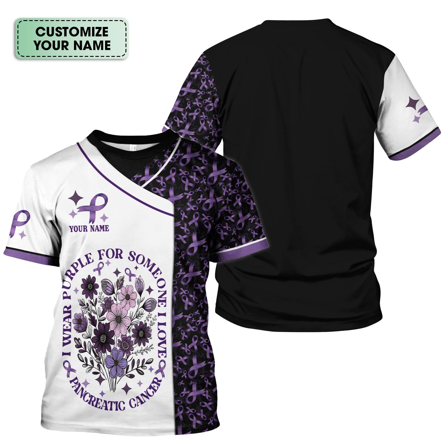 Custom Name Pancreatic Cancer Scrub Top - Awareness Nurse Shirt for Someone I Love - Personalized Gift for Fighters Survivors Supporters