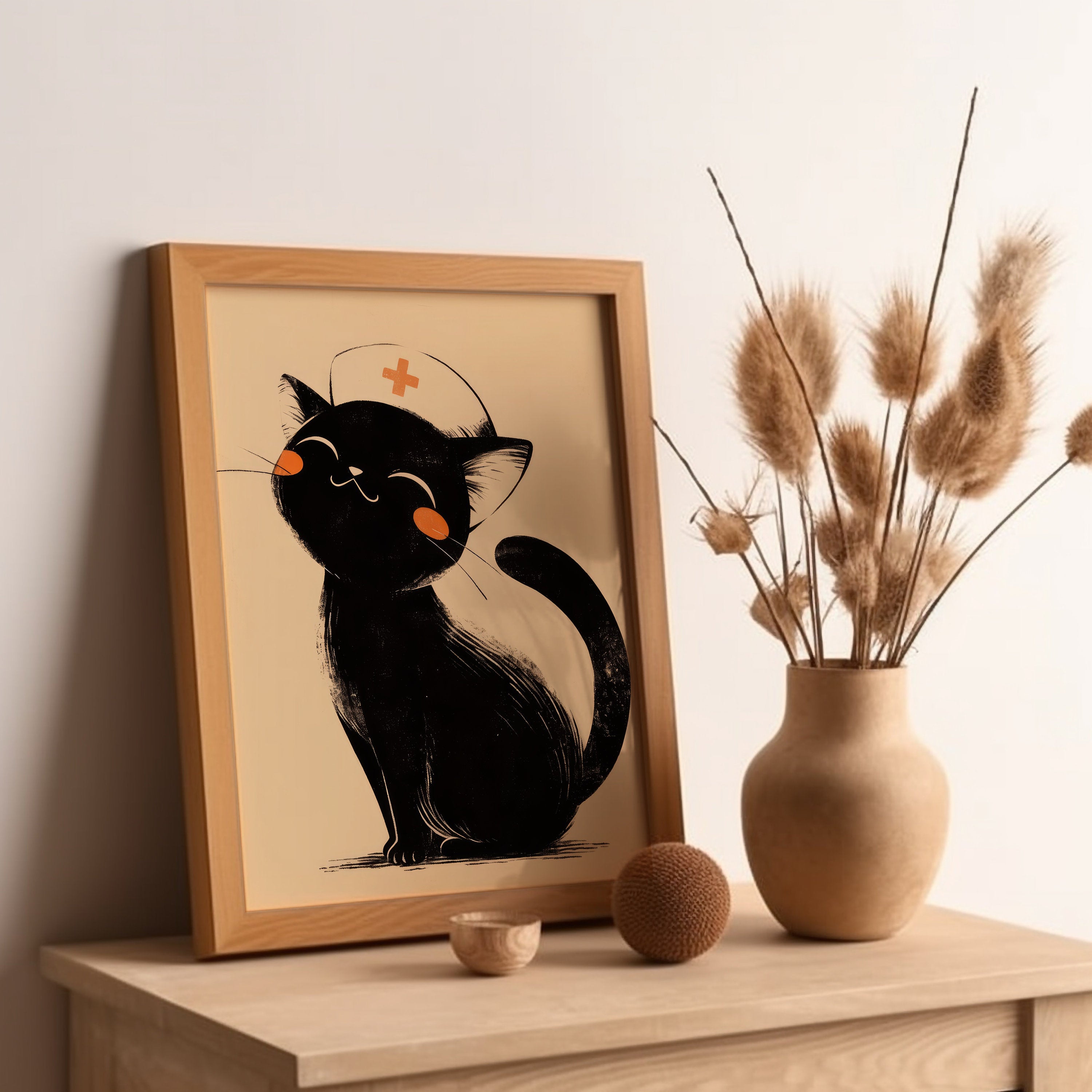 Black Cat Nurse Canvas Wall Art, Nurse Clinic Decor