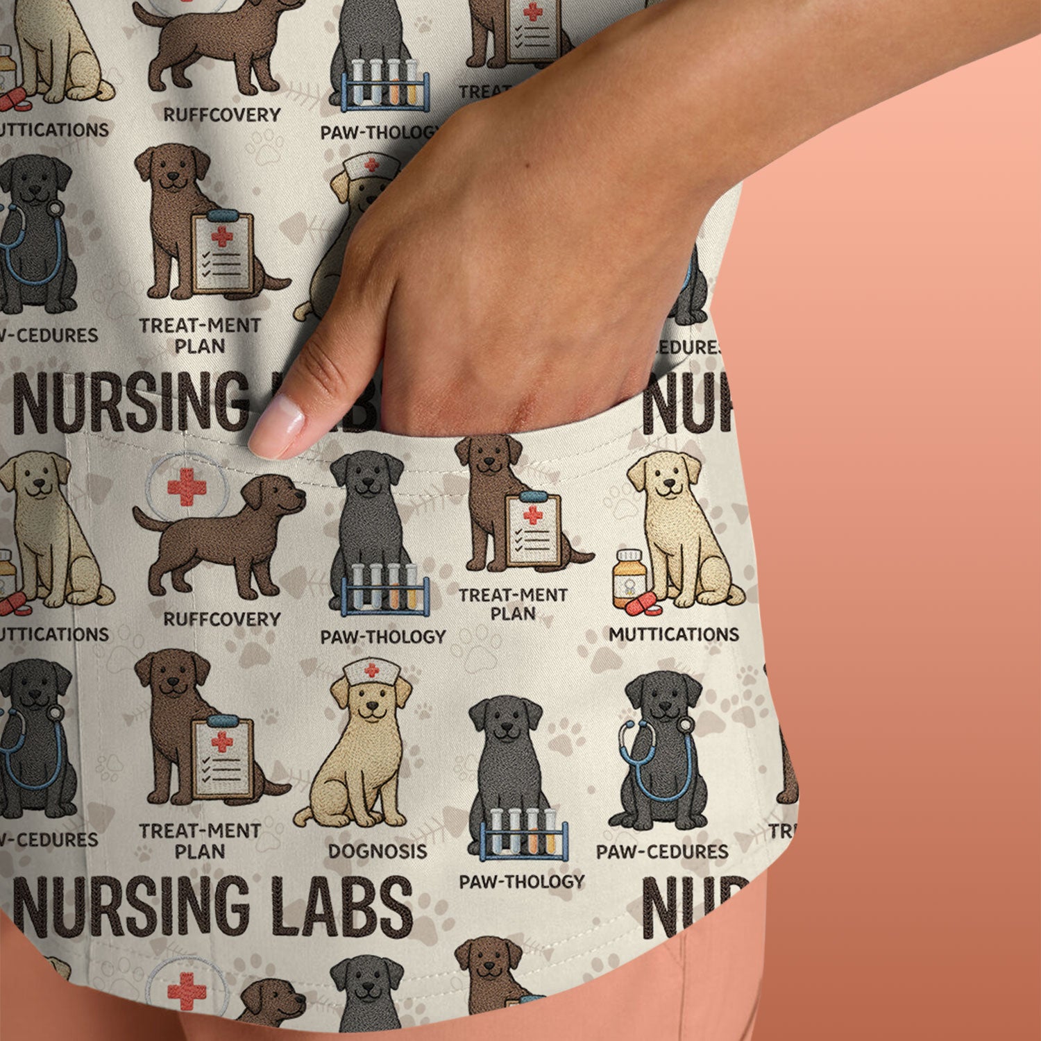 Playful Nursing Labs Dog Pattern Scrub Top, Comfortable Scrubs for Nurses