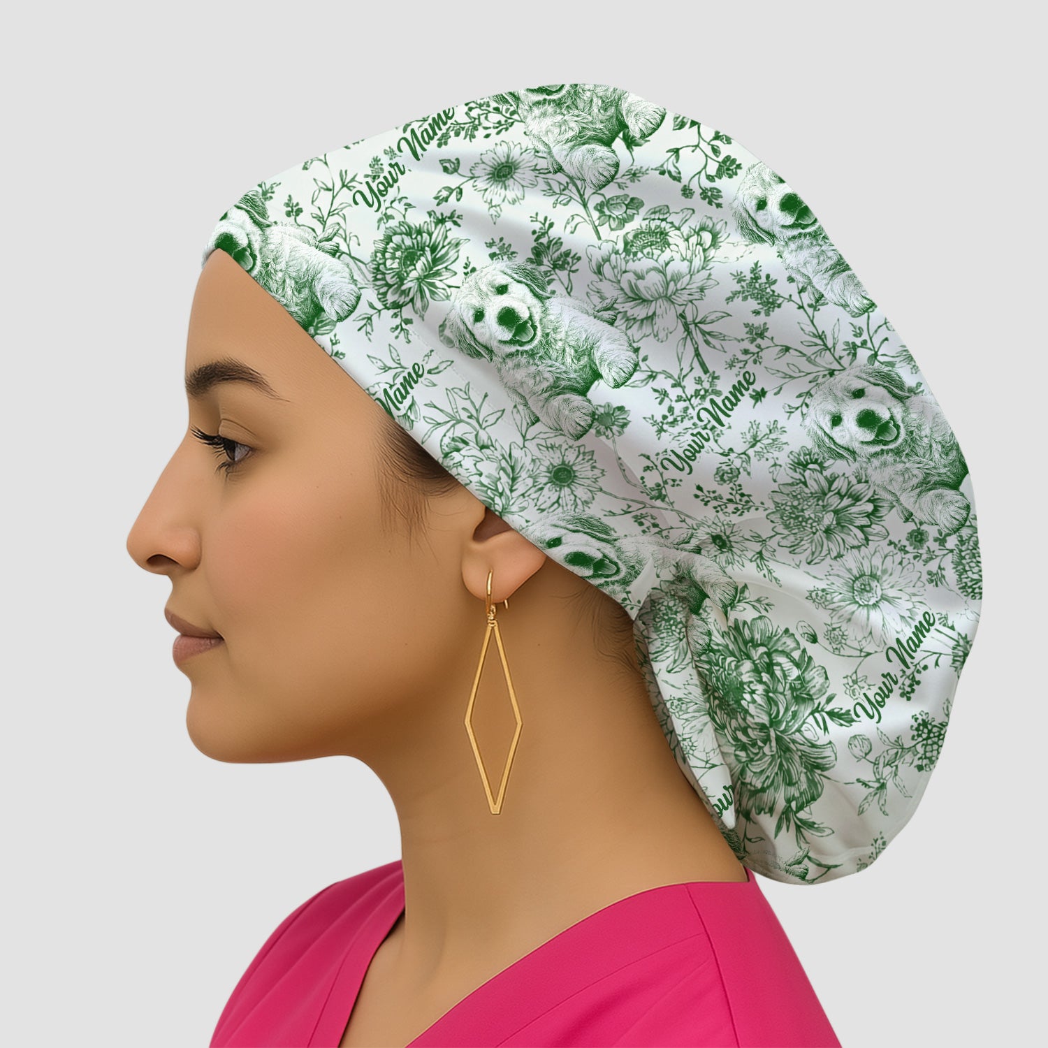 Personalized Custom Pet Photo Name Floral Pattern Scrub Cap, Surgical Caps for Doctors