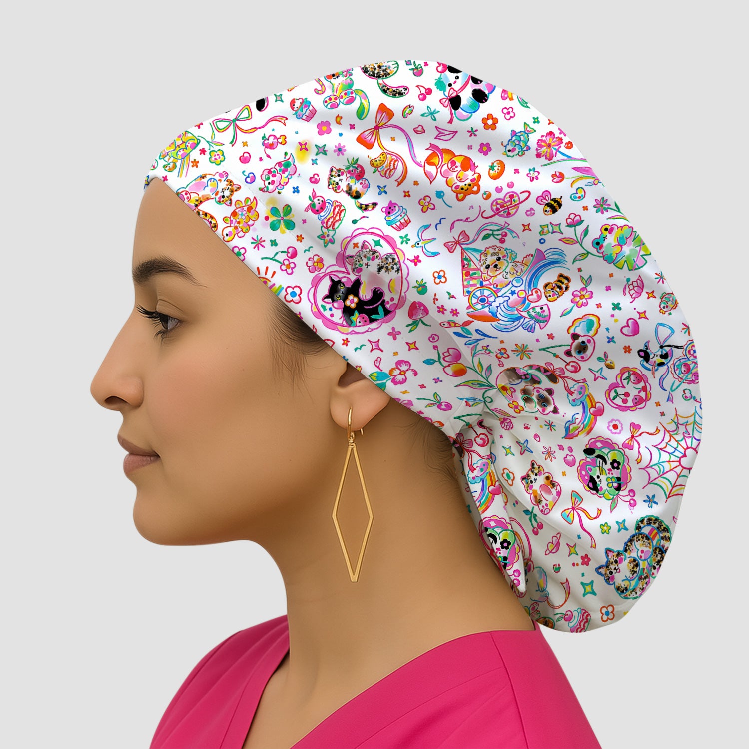 Colorful Kawaii Cat Heart Doodle Pattern Scrub Cap, Surgical Caps for Doctors