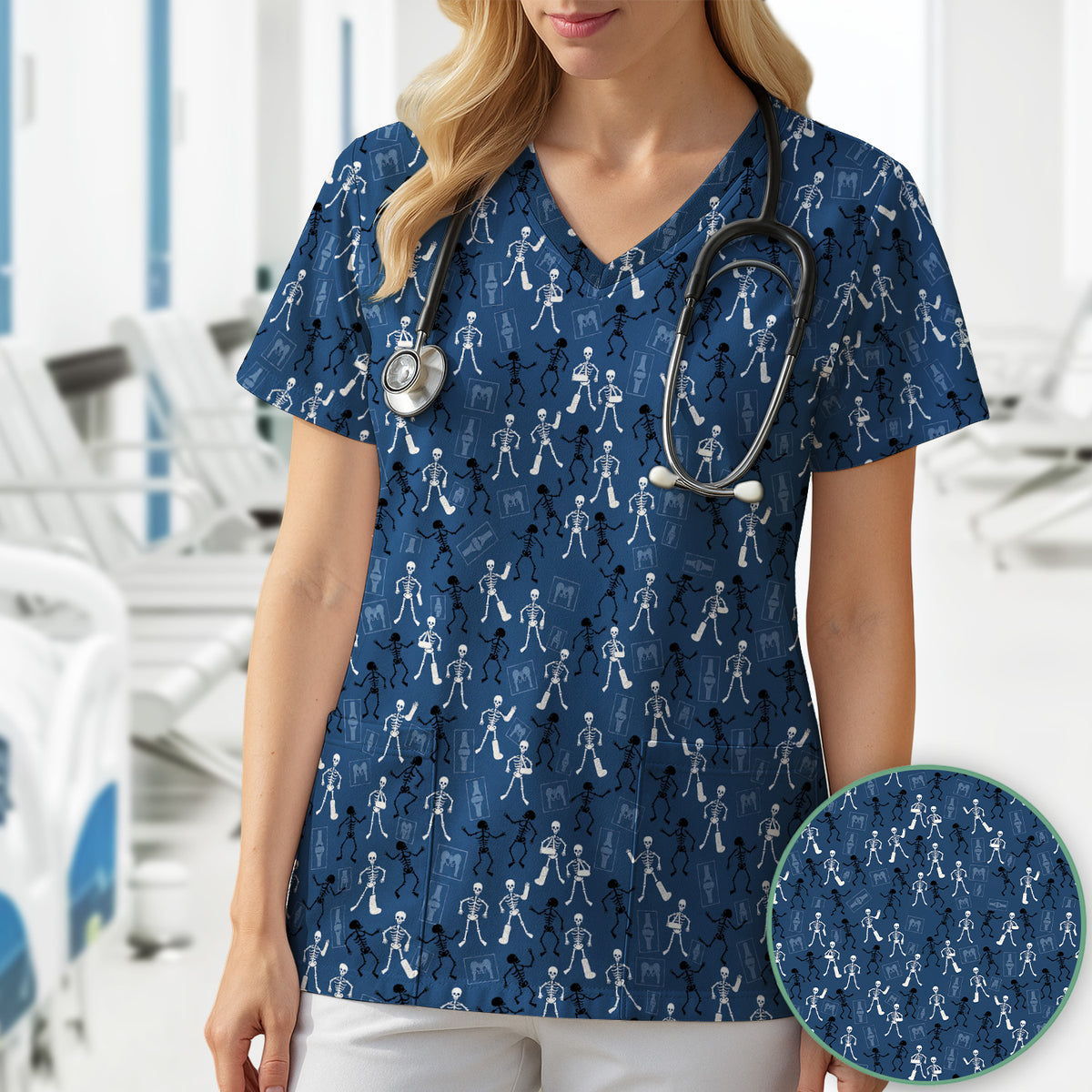Halloween Orthopedic Skeleton Scrub Top, Comfortable Scrubs for Orthopedic Nurses