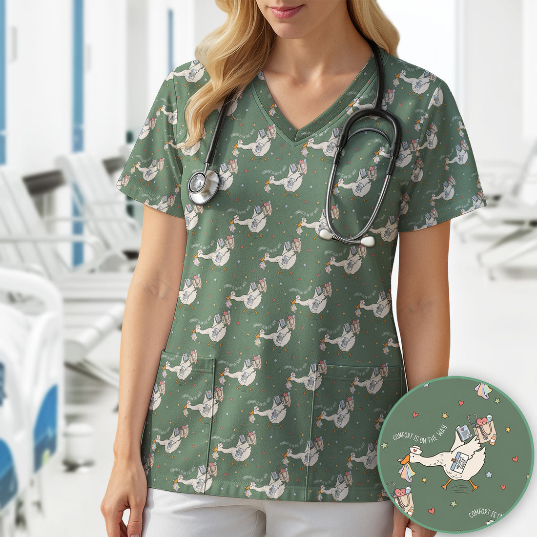 Cute Comfort Is On The Way Goose Scrub Top, Comfortable Scrubs for Nurses