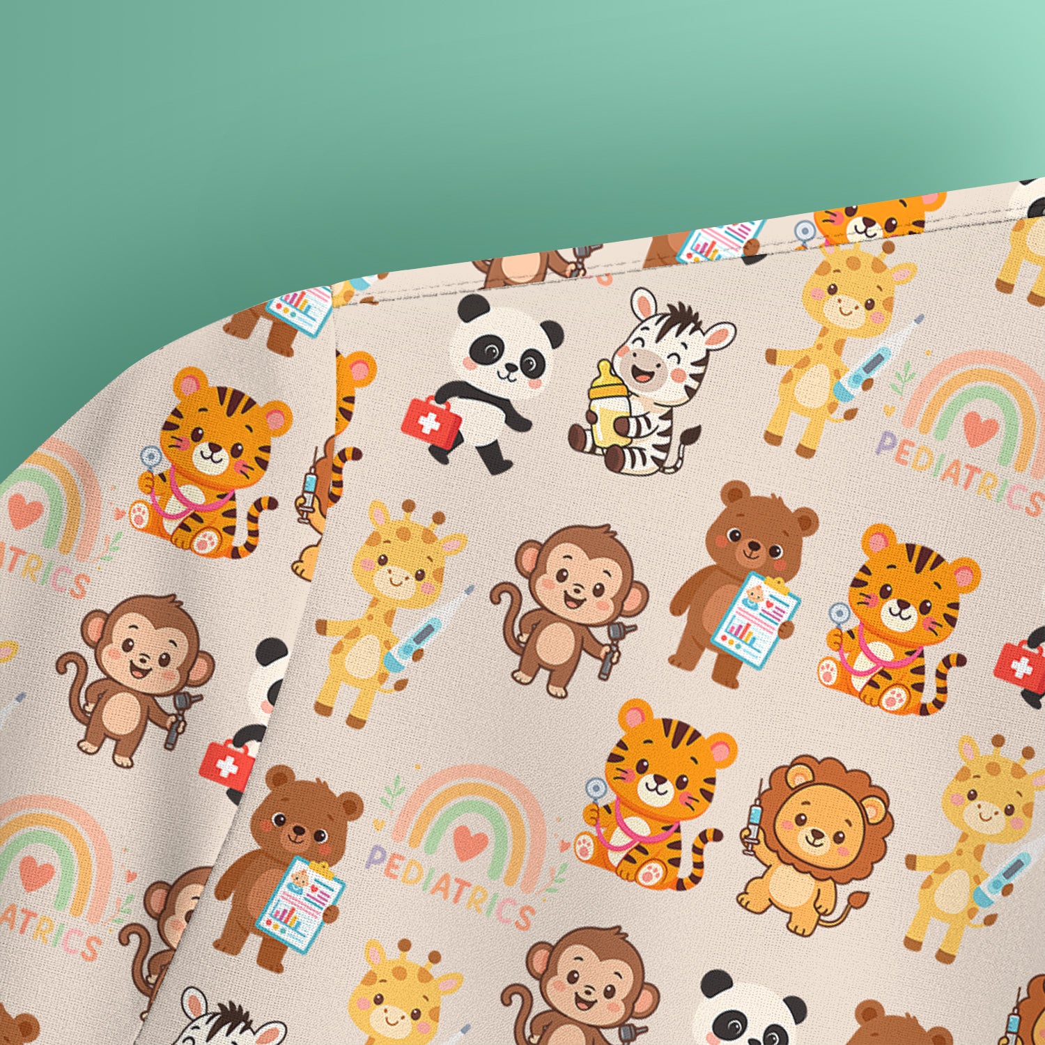 Cute Pediatric Nurse Scrub Top - Funny Zoo & Safari Animals Pattern Design - Gift for PEDS RN LPN