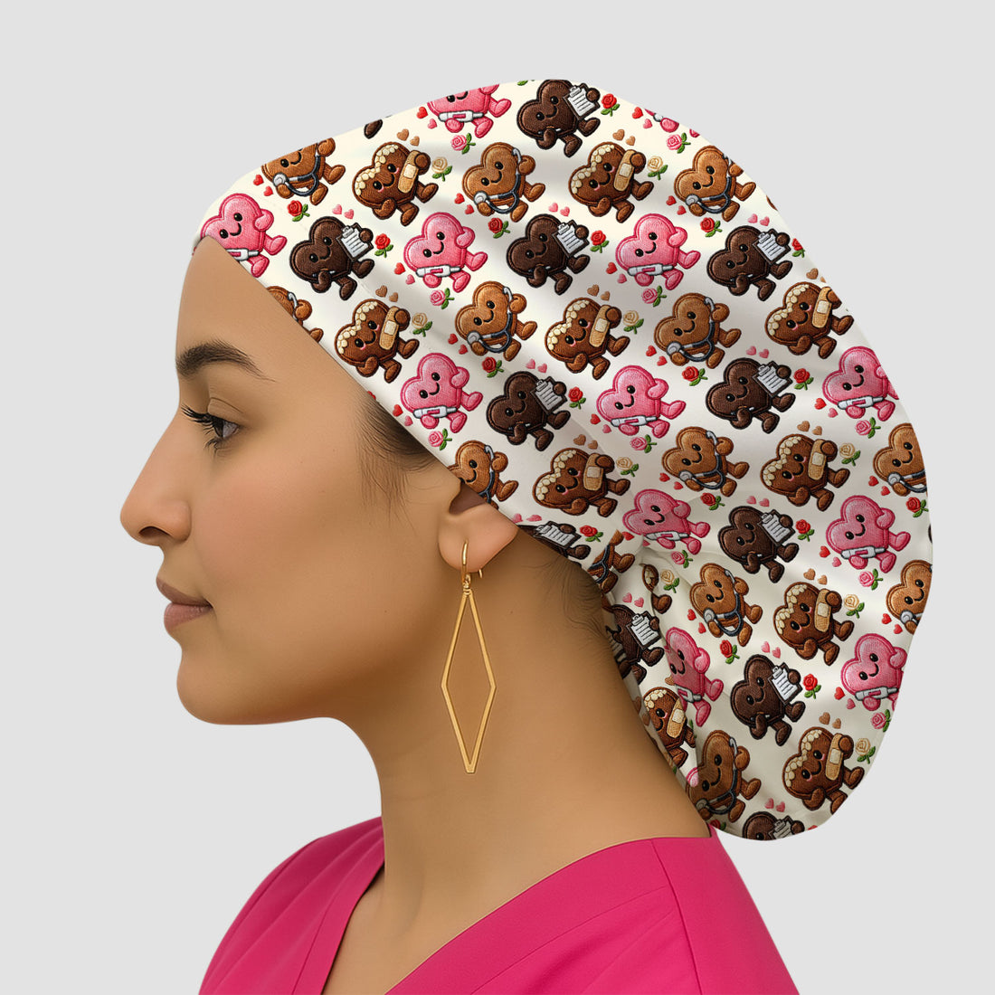 Valentine Heart Nurse Scrub Cap, Cute Medical Love Pattern Hat, Breathable Fabrics Nursing Uniform