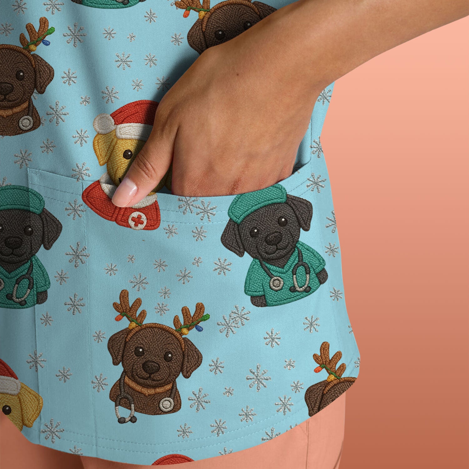 Christmas Dog Pattern Scrub Top, Cute Puppy Nurse Scrub Shirt, Holiday Nursing Uniform