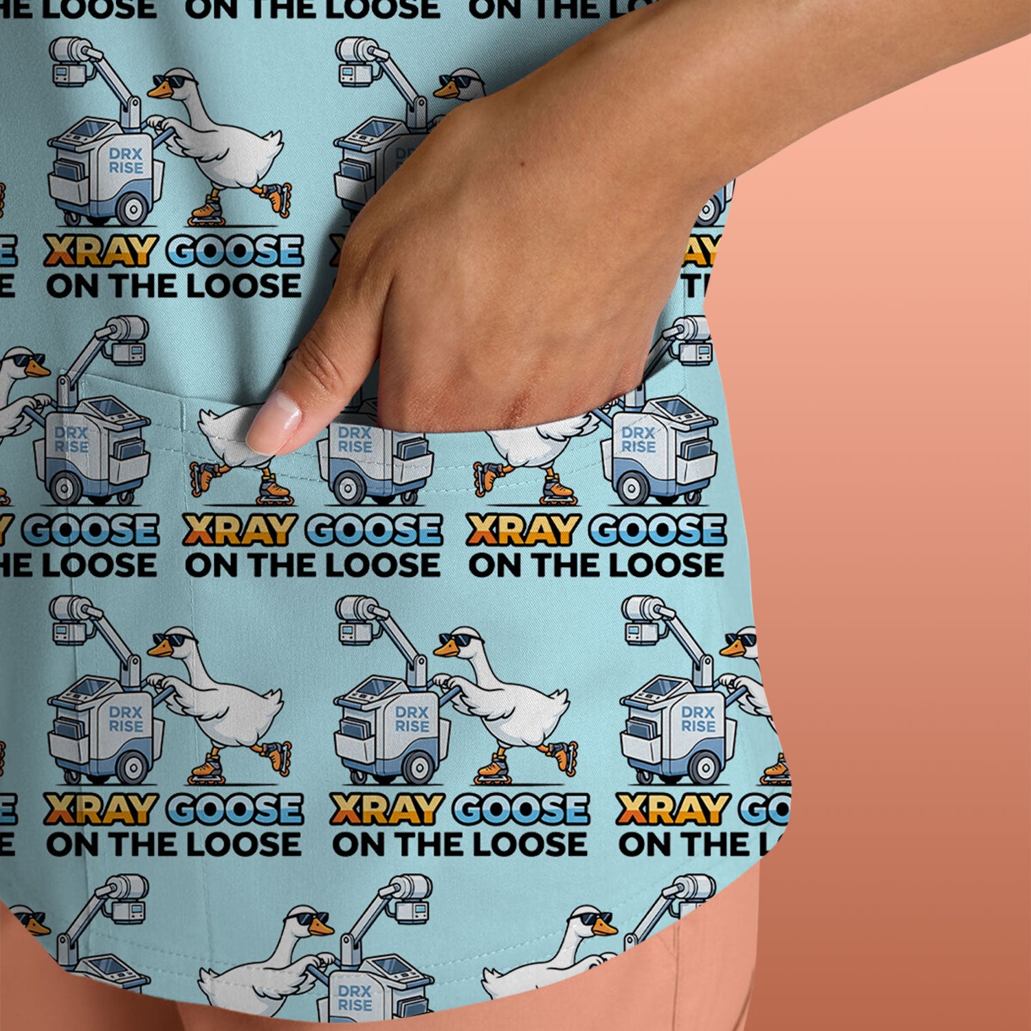 Funny Xray Goose On The Loose Pattern Scrub Top, Comfortable Scrubs for Nurses