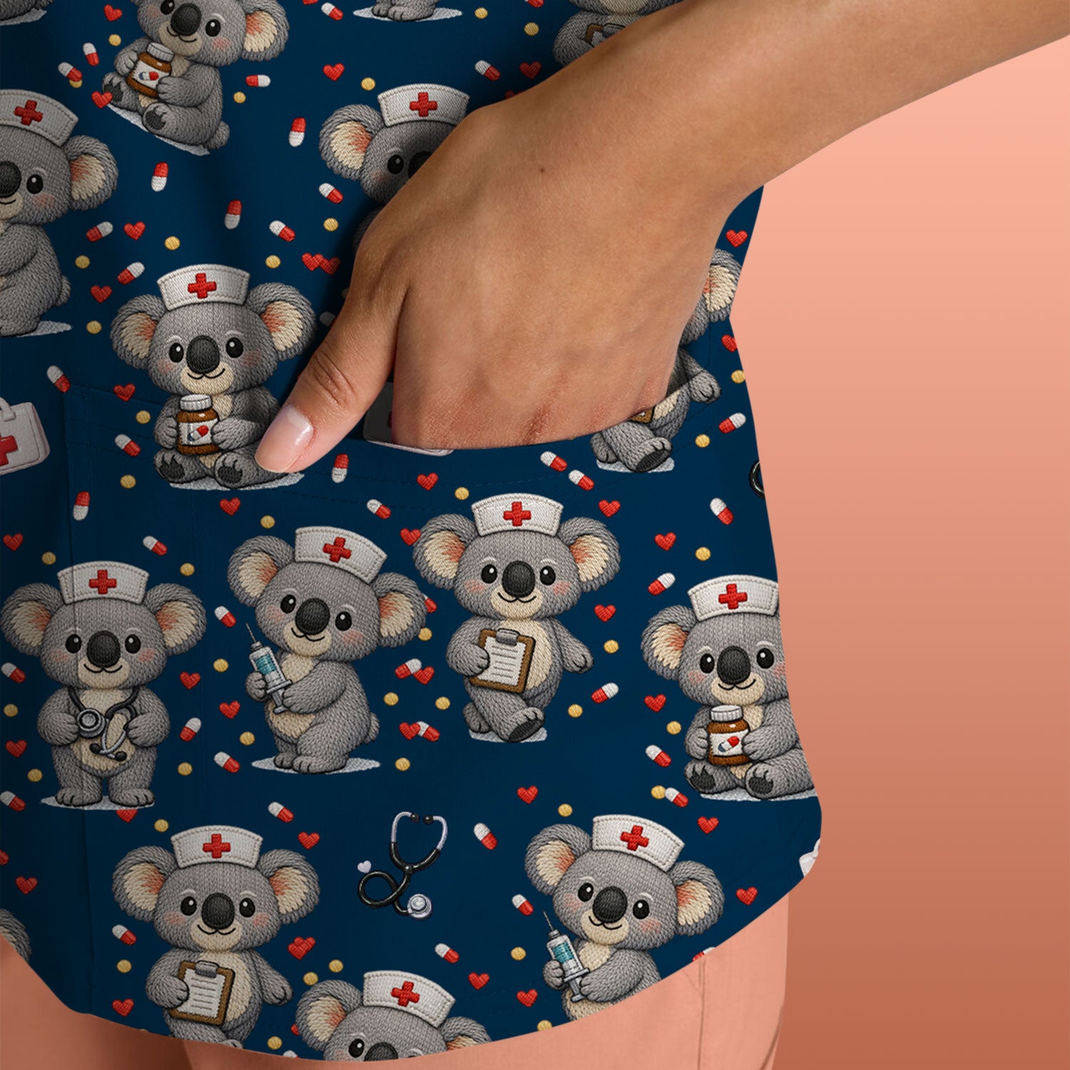 Koala Nurse Scrub Top, Cute Medical Uniform For Women, Comfortable Scrubs For Nurses