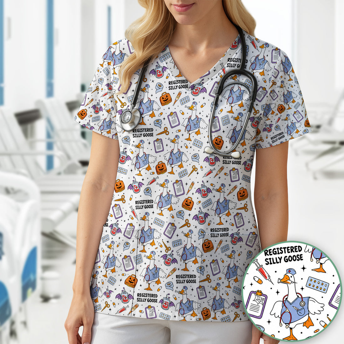 Funny Halloween Registered Silly Goose Scrub Top, Comfortable Scrubs for Nurses