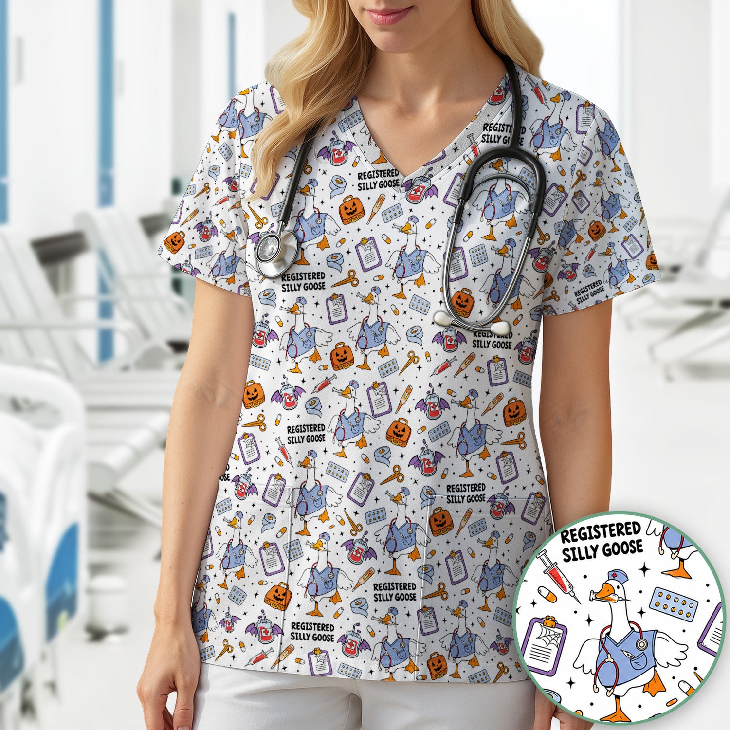 Funny Halloween Registered Silly Goose Scrub Top, Comfortable Scrubs for Nurses